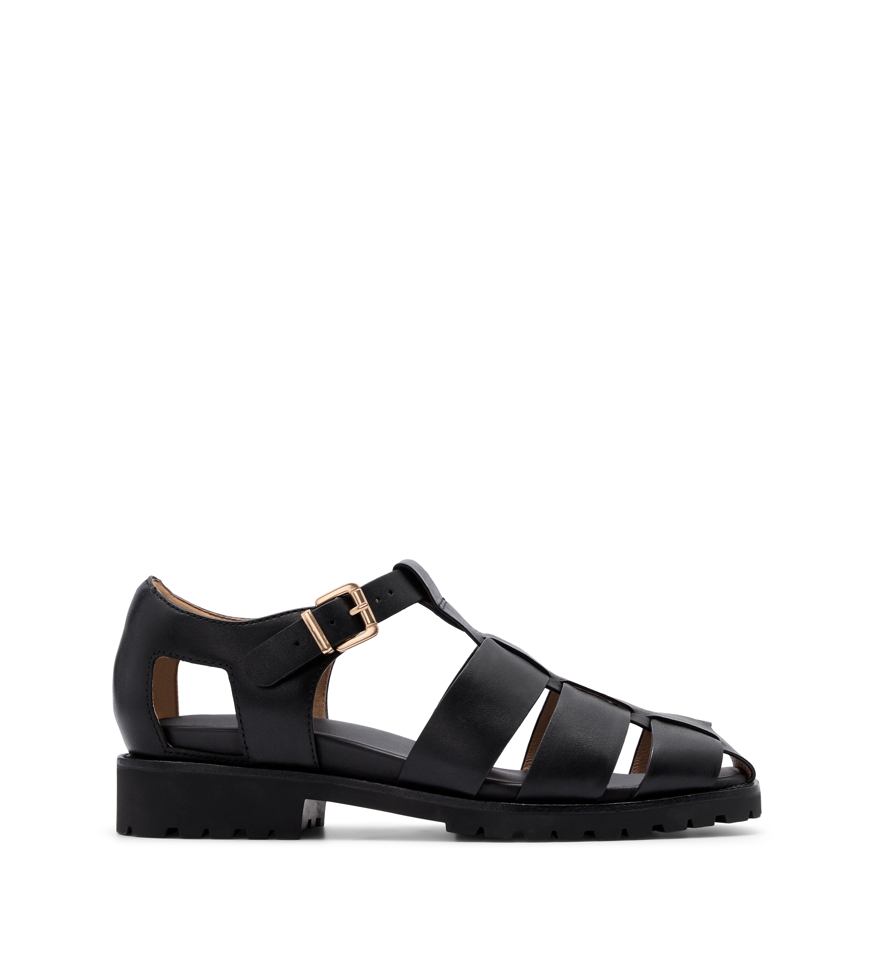 Crossbill Black Leather Chunky Sandals