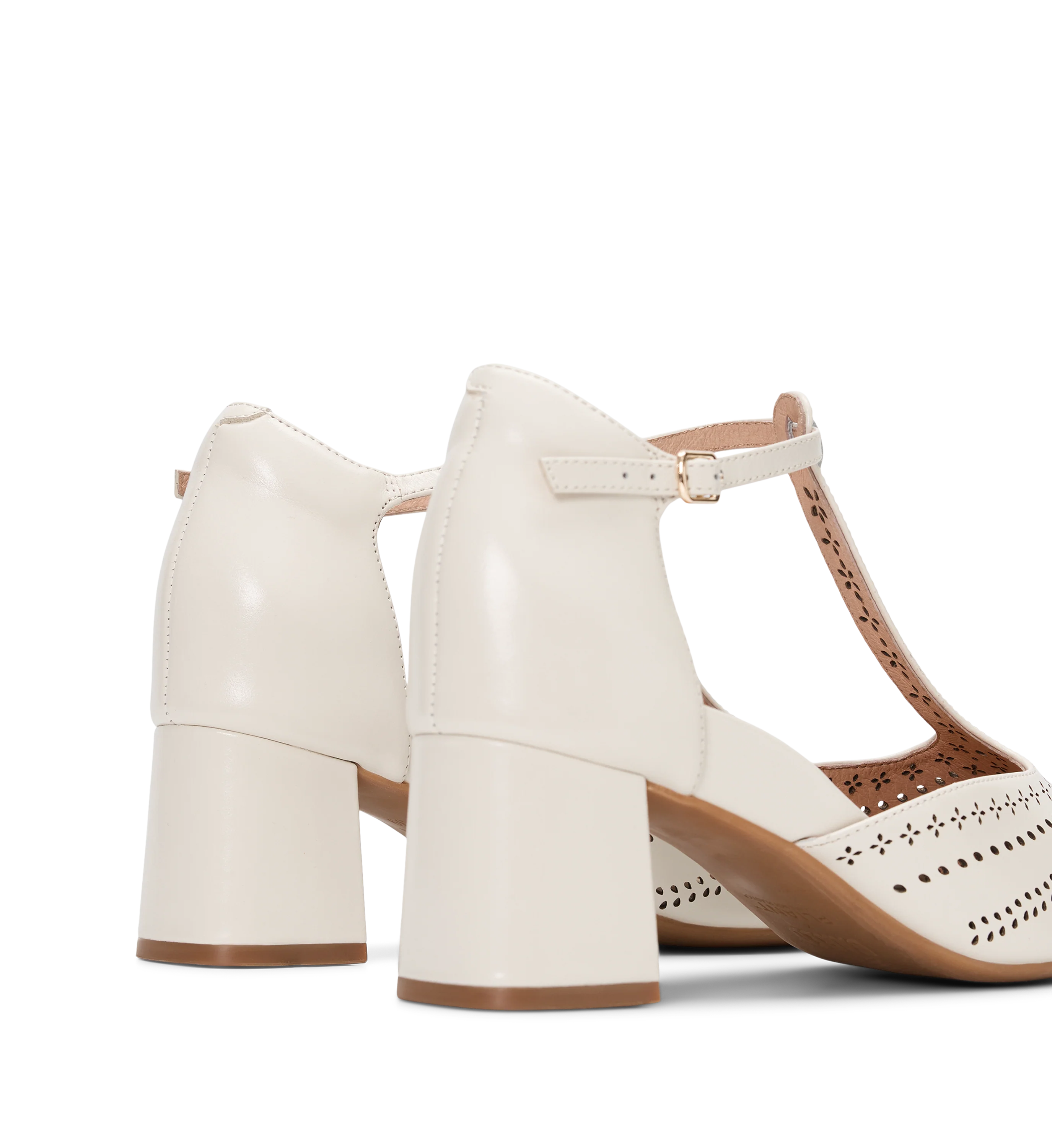 Grosbeak Ecru Leather & Brogue Detail Low Heels