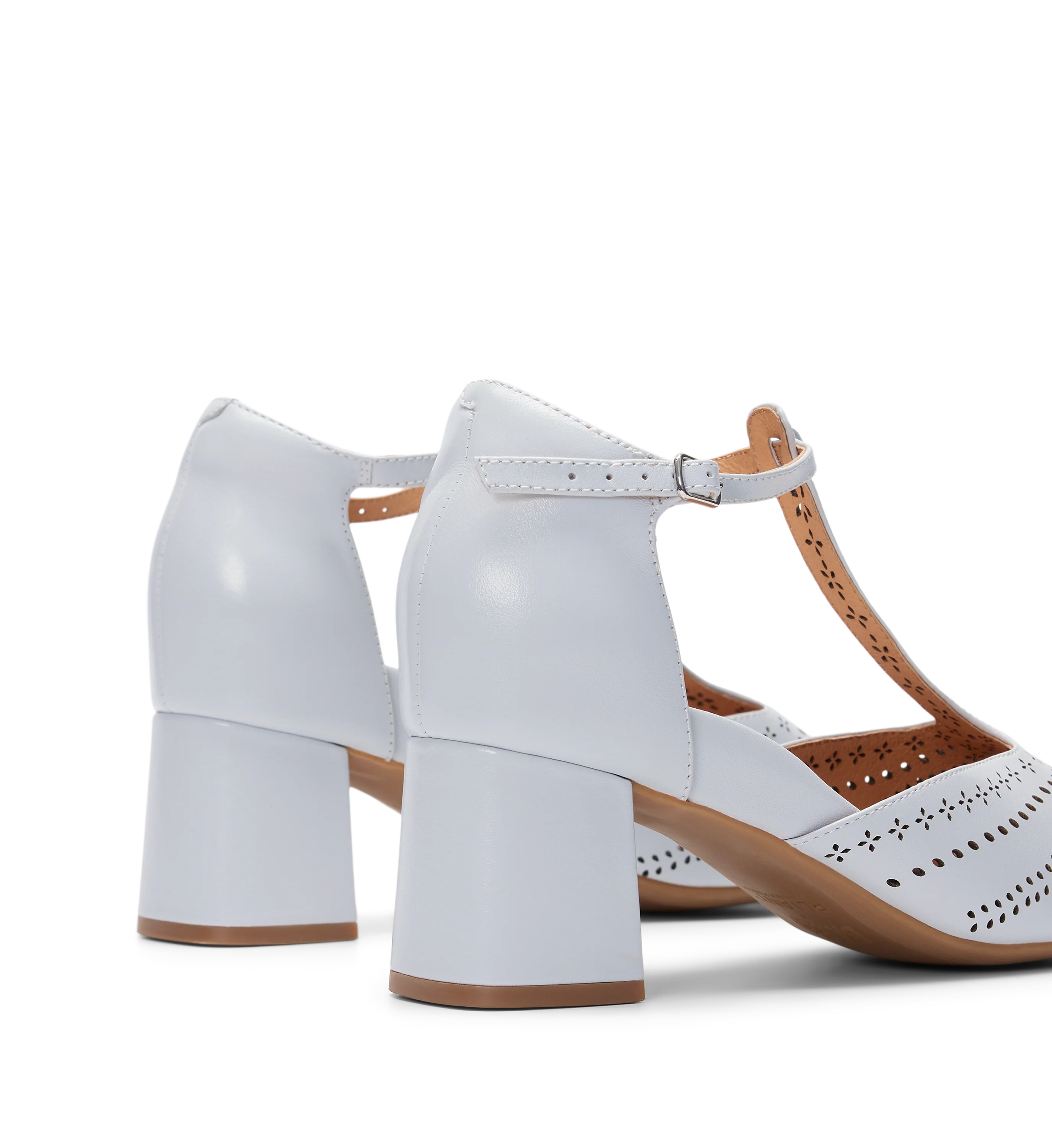 Grosbeak Ice Blue Leather & Brogue Detail Low Heels