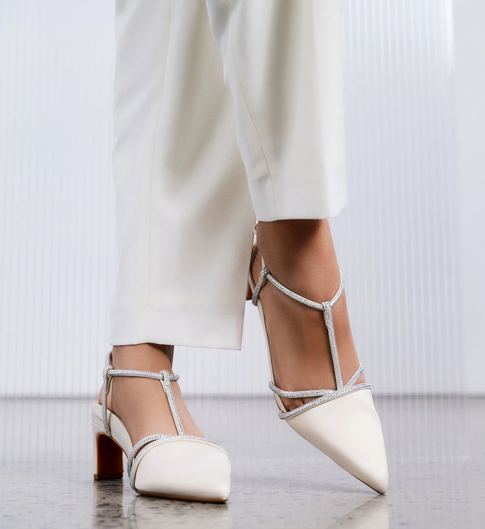 Veery Ivory Satin Low Heels