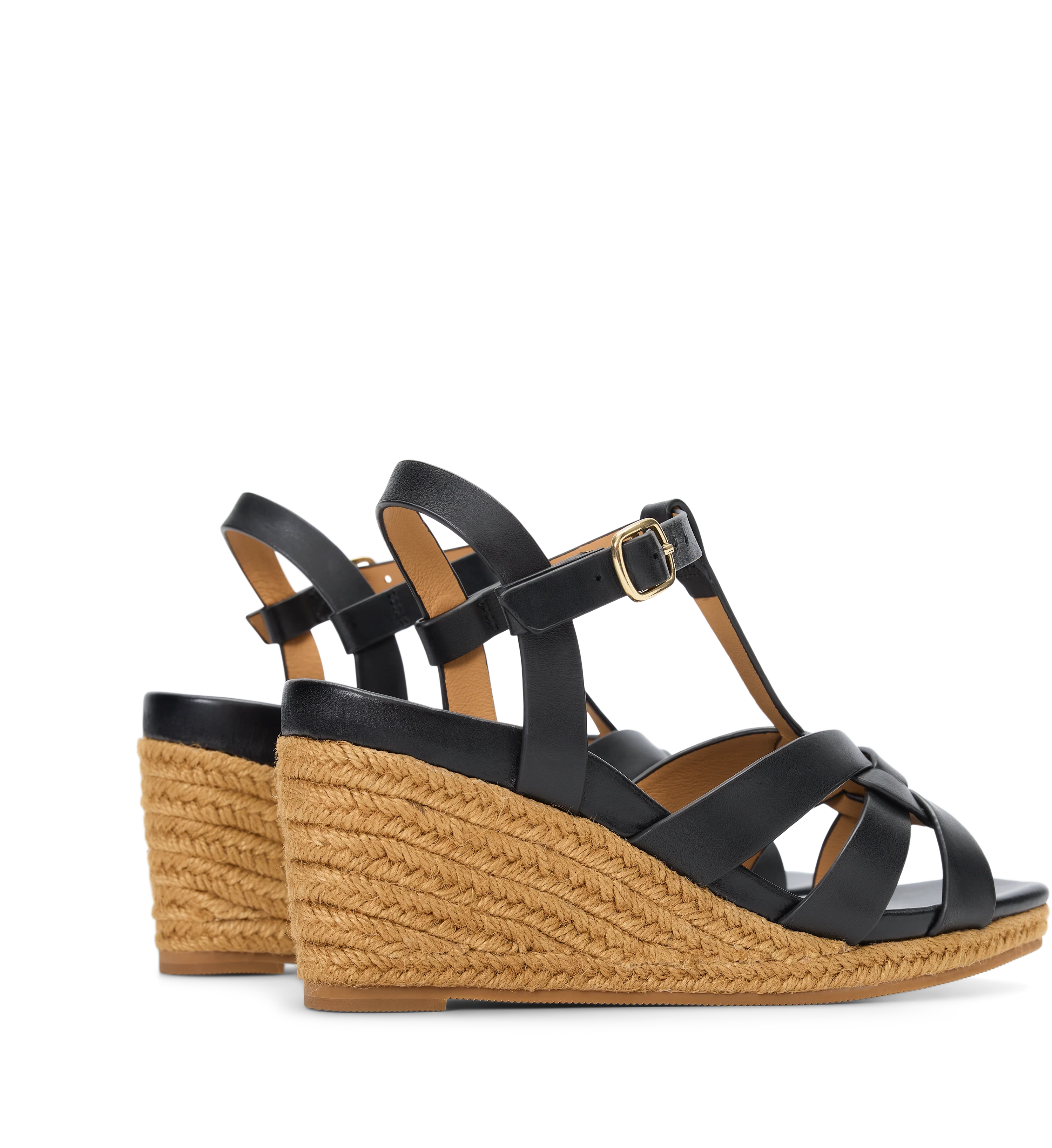 Aythya Black Leather Wedges