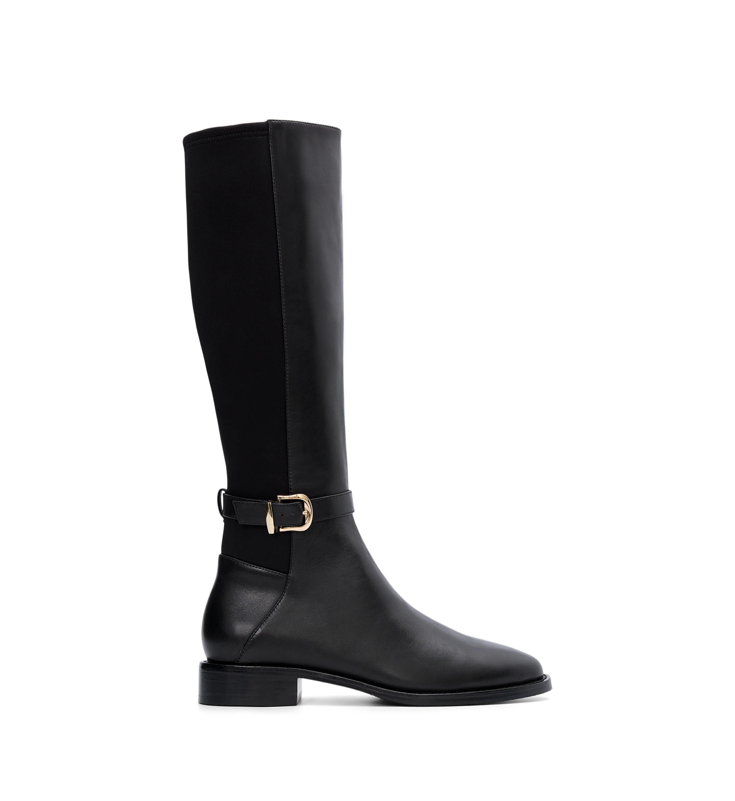 Vulture Black Leather & Neoprene Knee High Boots