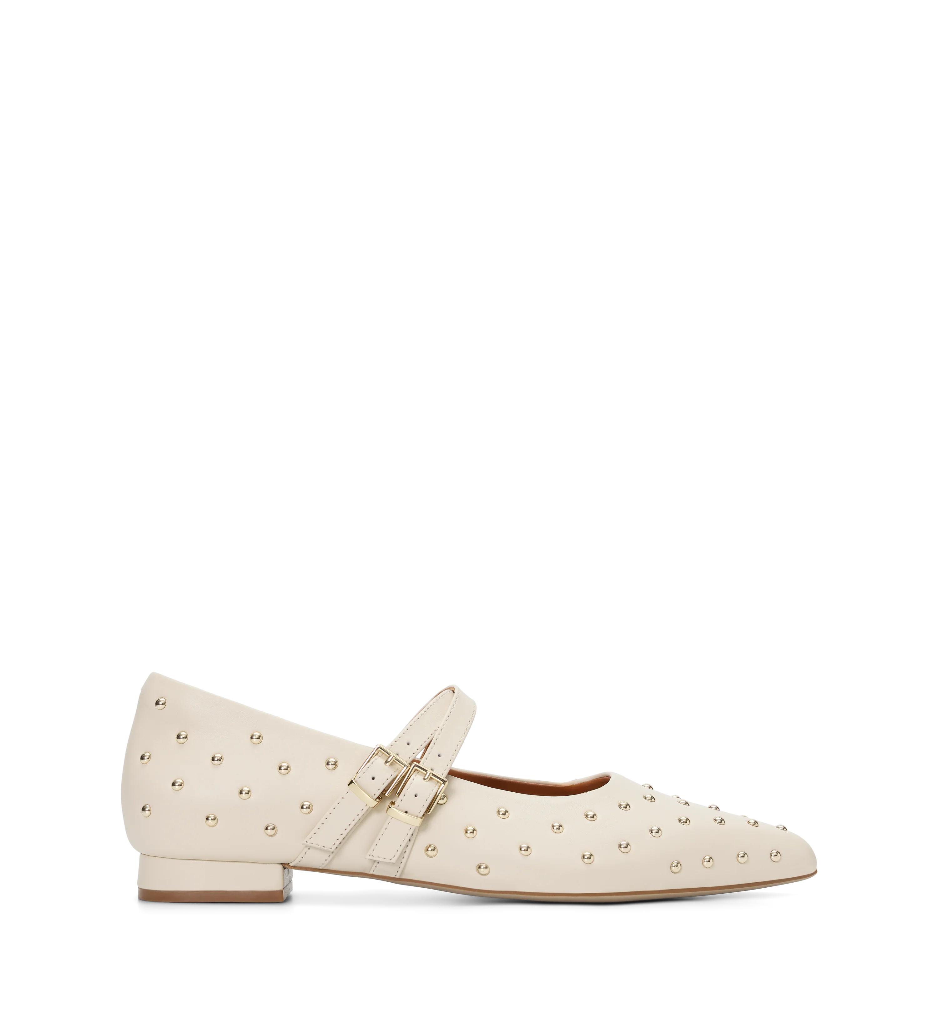 Pipilo Ecru Leather & Hardware Ballet Flats