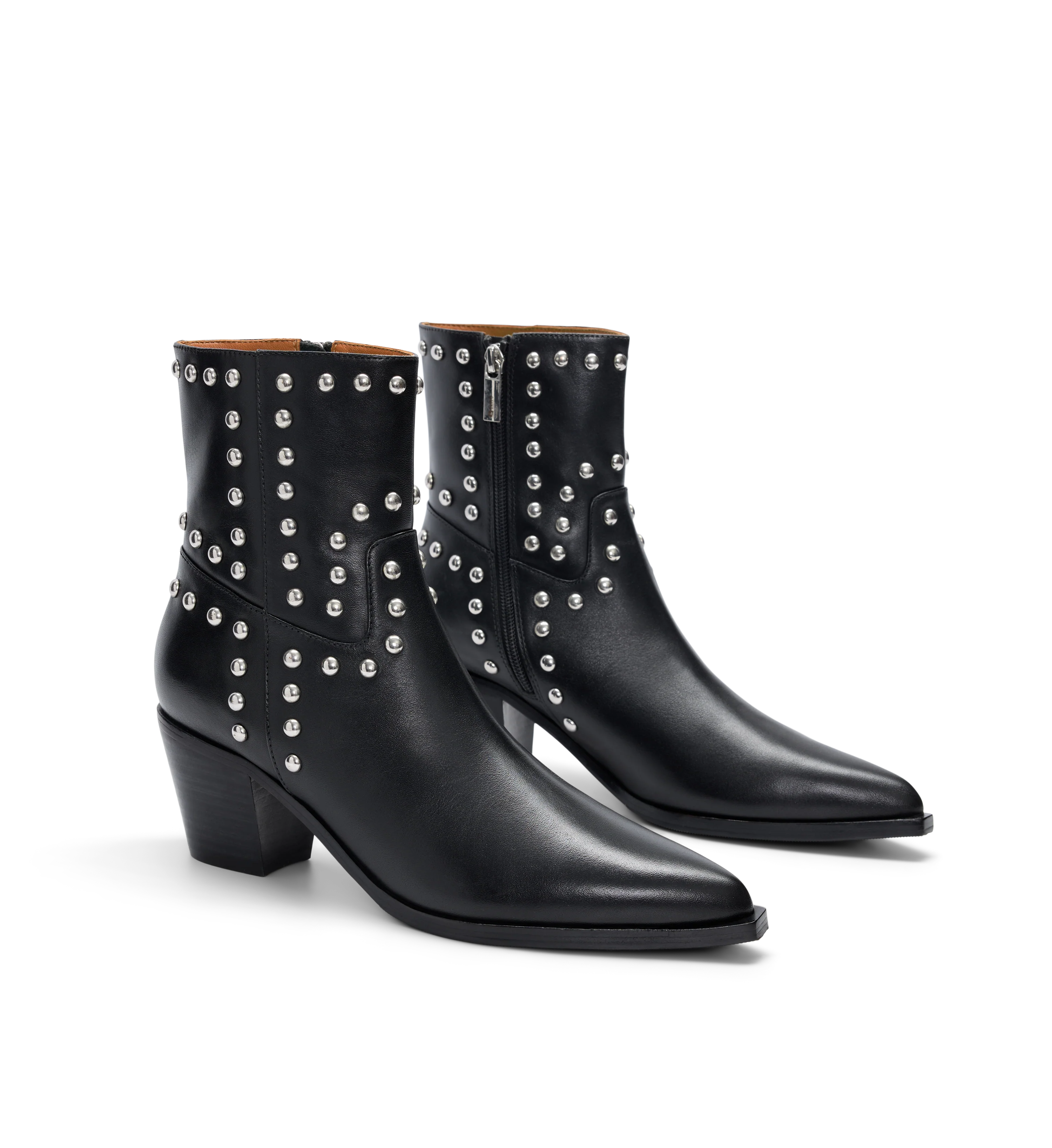 Tetraka Black Leather & Hardware Heeled Boots