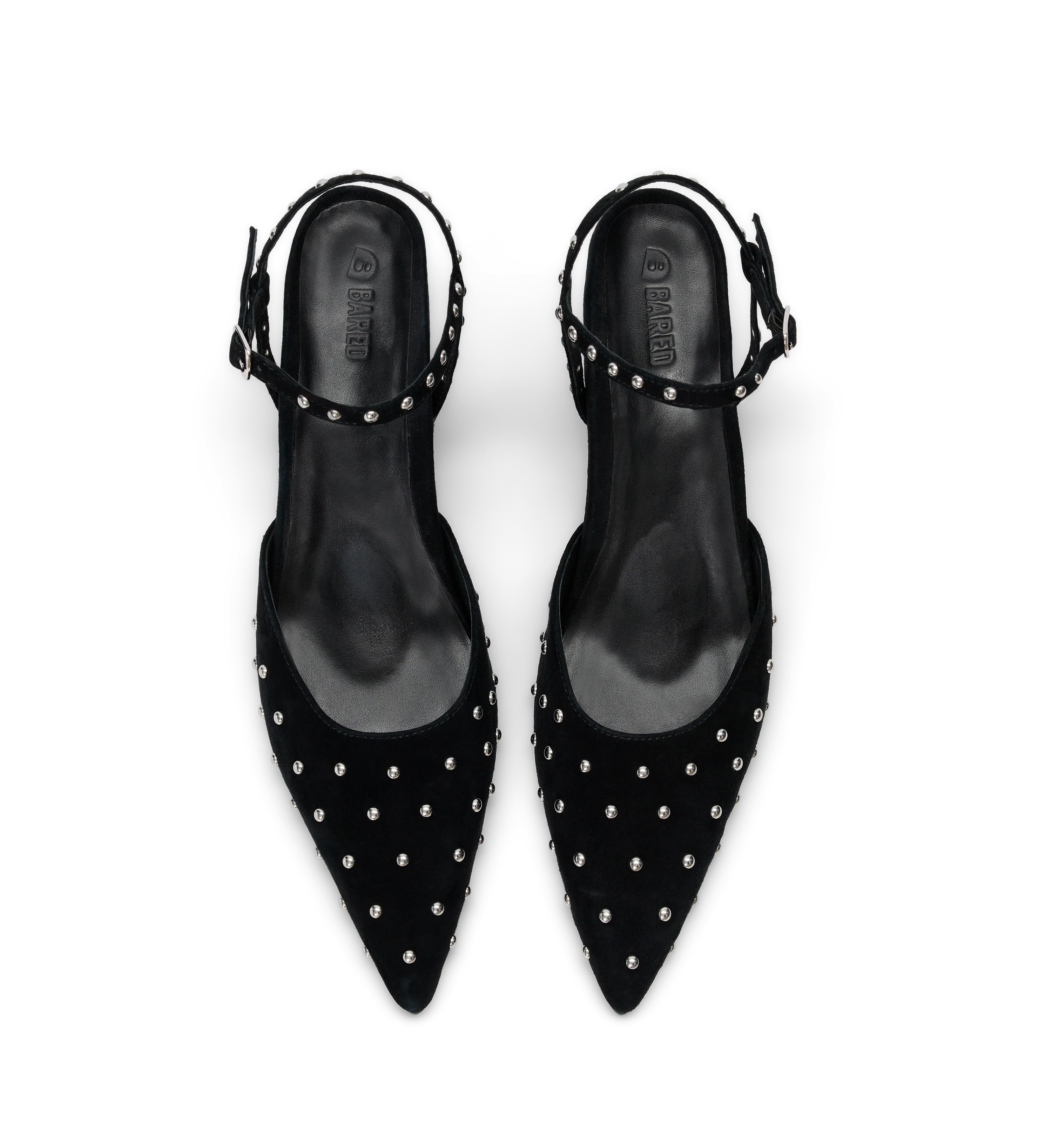 Cygnini Black Suede & Hardware Low Heels