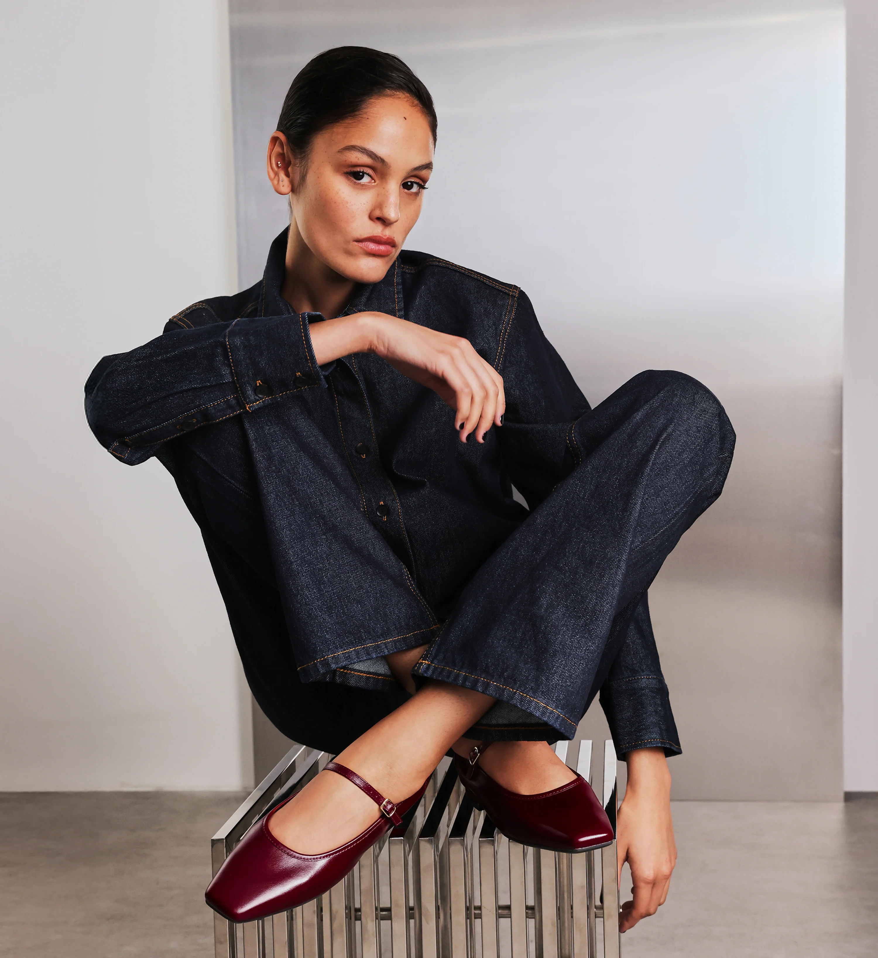 Surfbird Dark Cherry Red Leather Ballet Flats