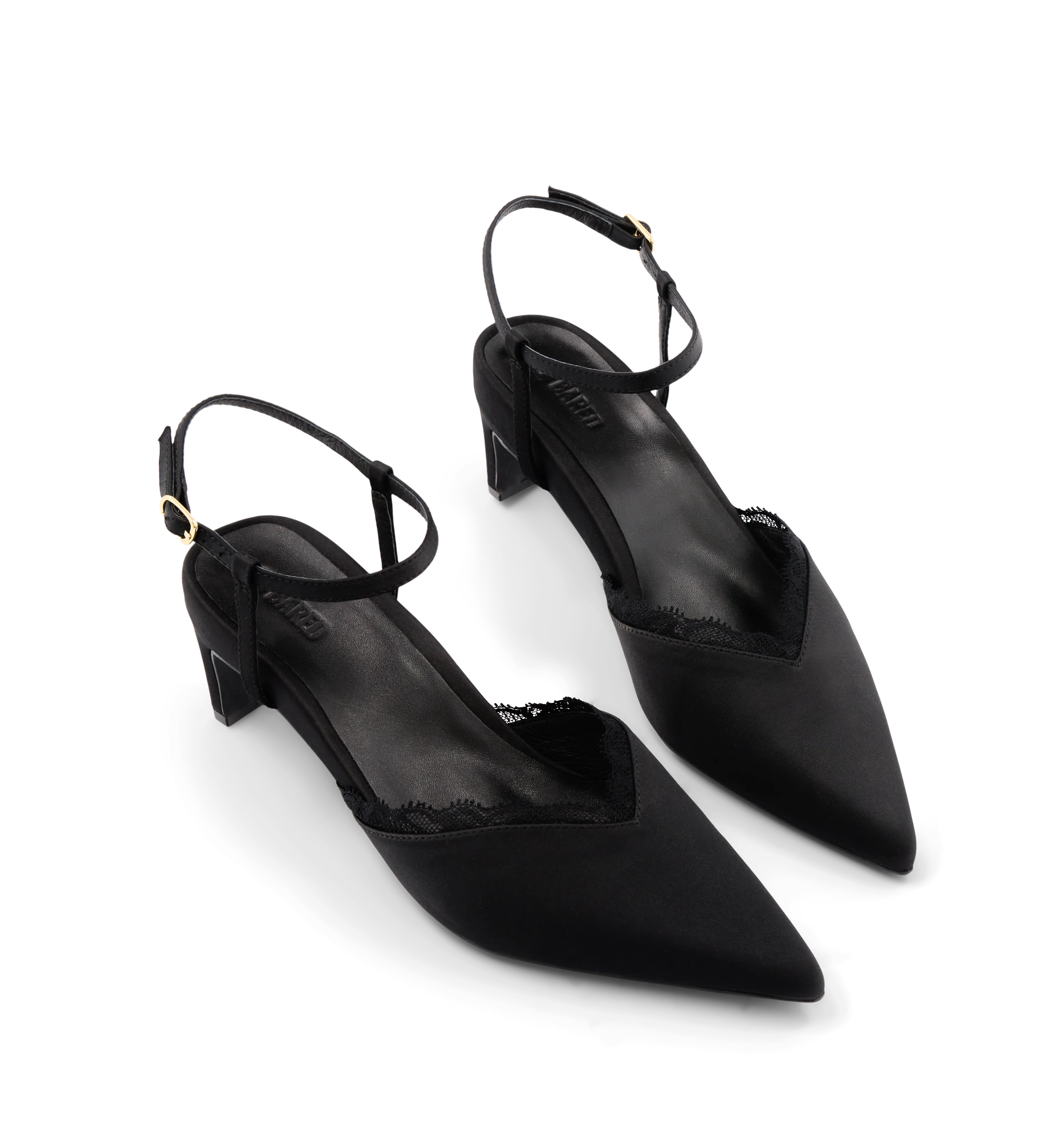 Whinchat Black Satin Low Heels