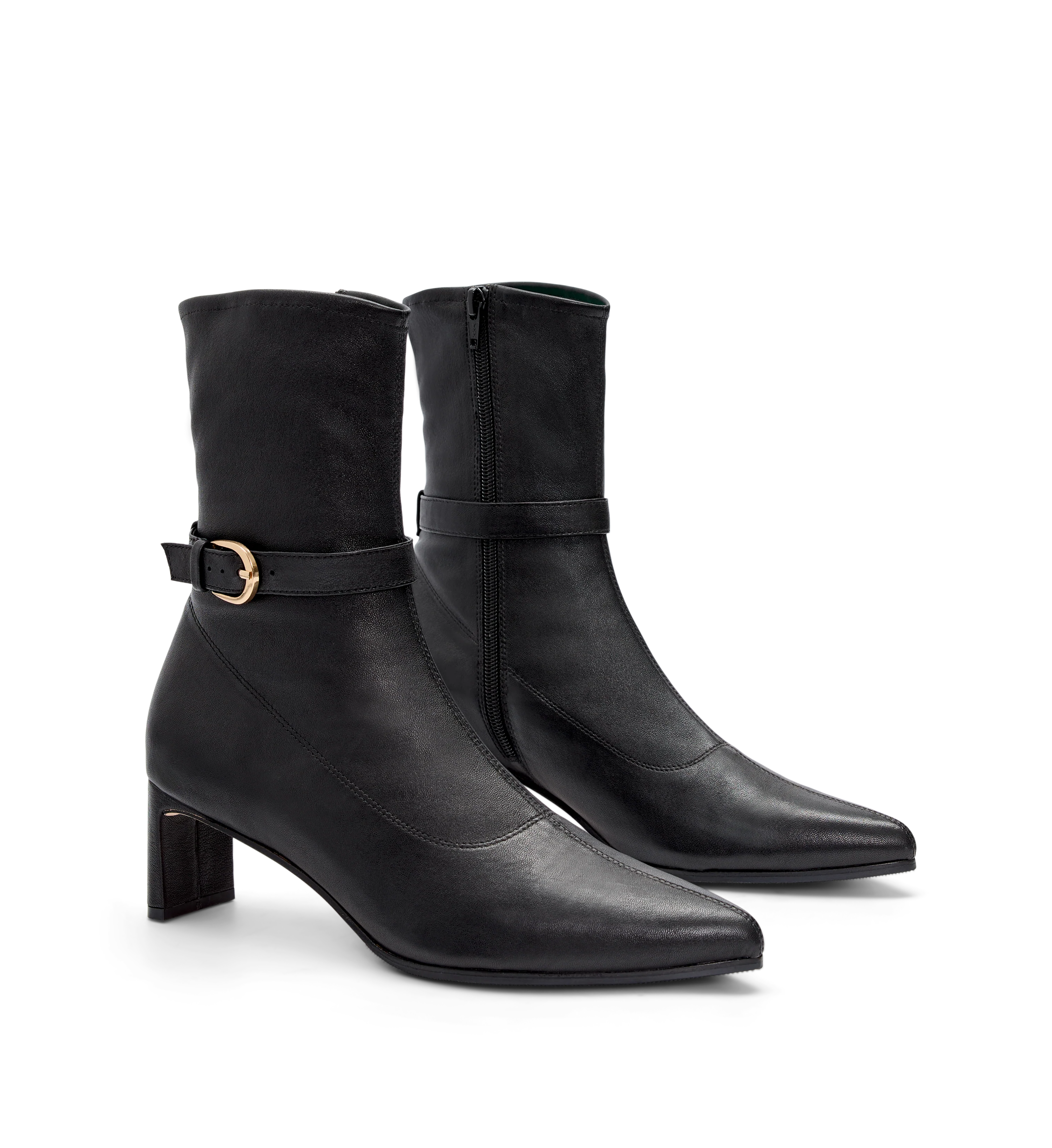Trocaz Black Stretch Leather Heeled Boots