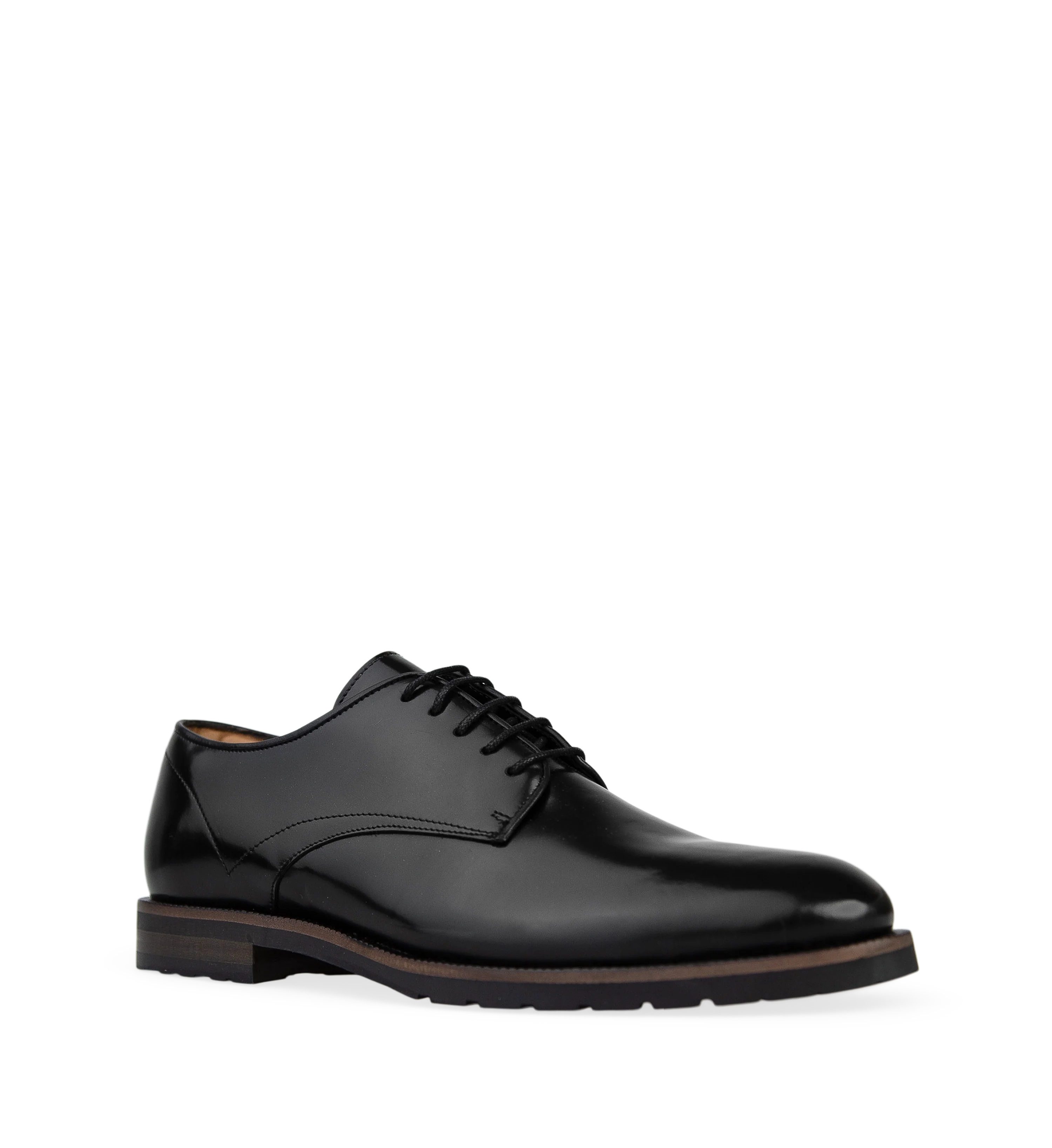 Lutetium Black Polished Leather Lace Up Dress Shoes