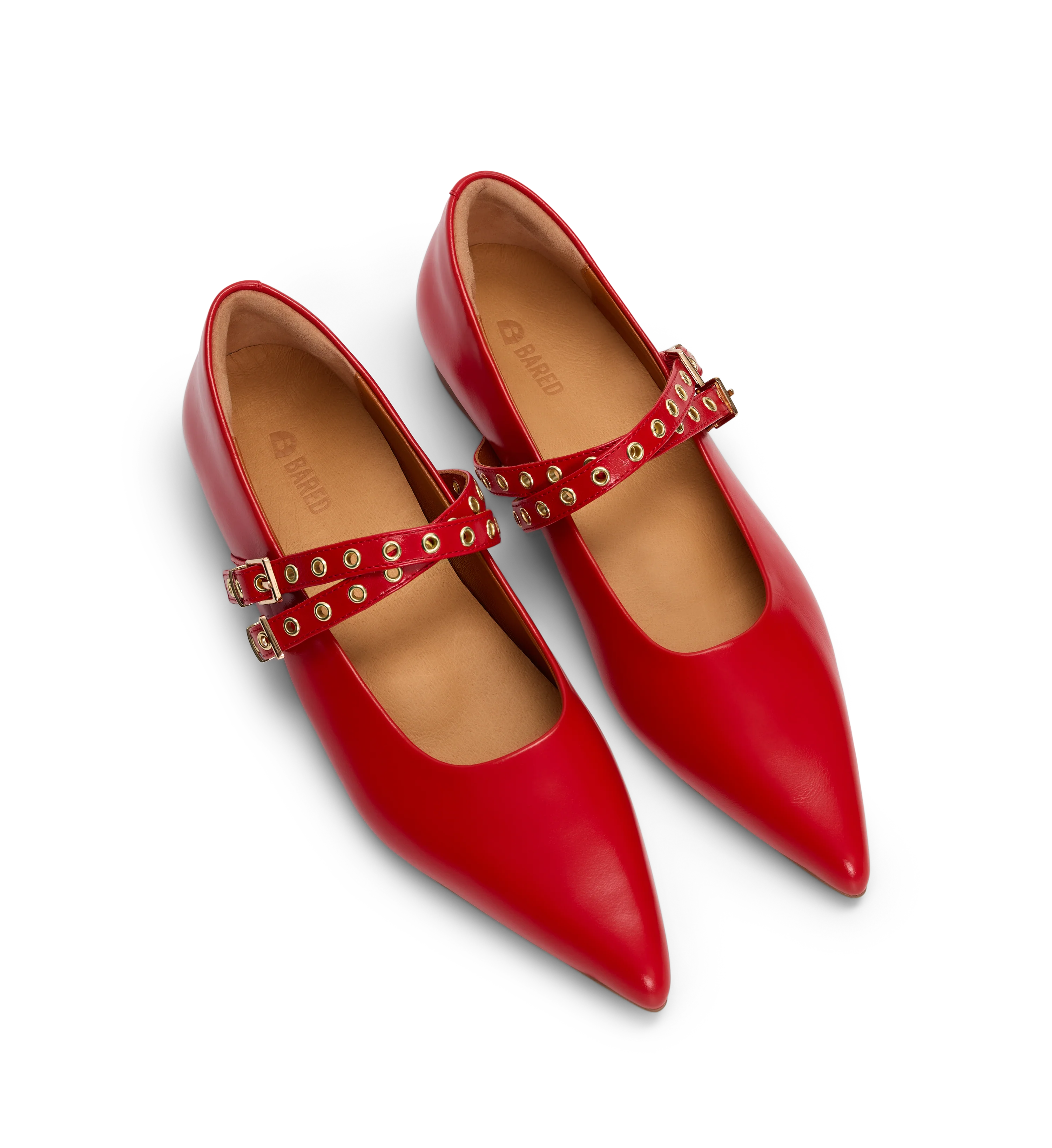 Pipilo Poppy Red Leather & Hardware Ballet flats