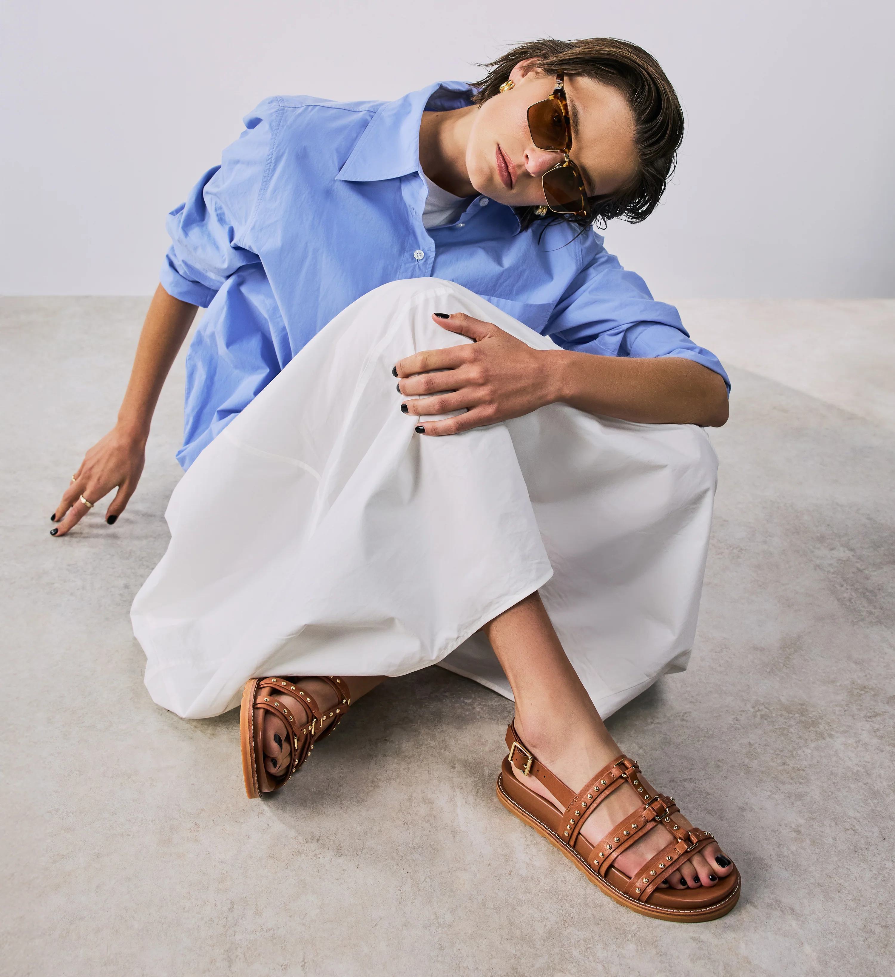 Athene Tan Leather & Hardware Chunky Sandals