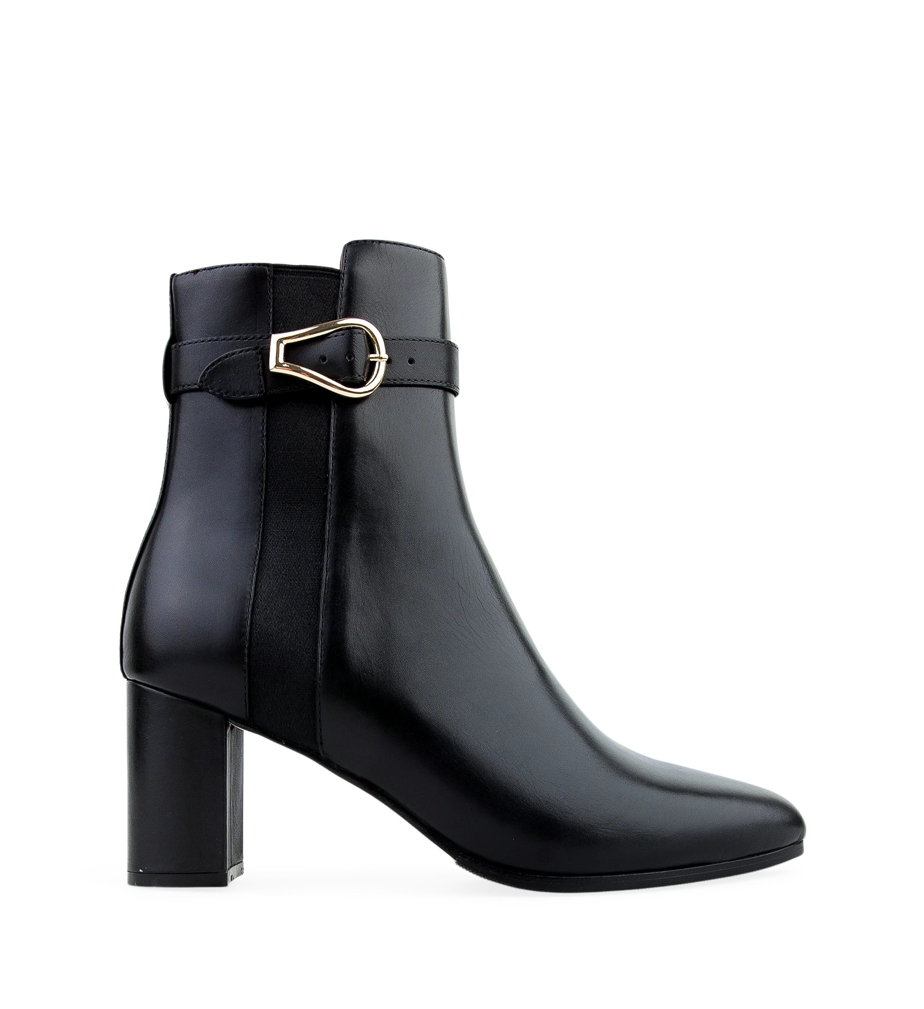 Snowcap Black Leather Heeled Boots