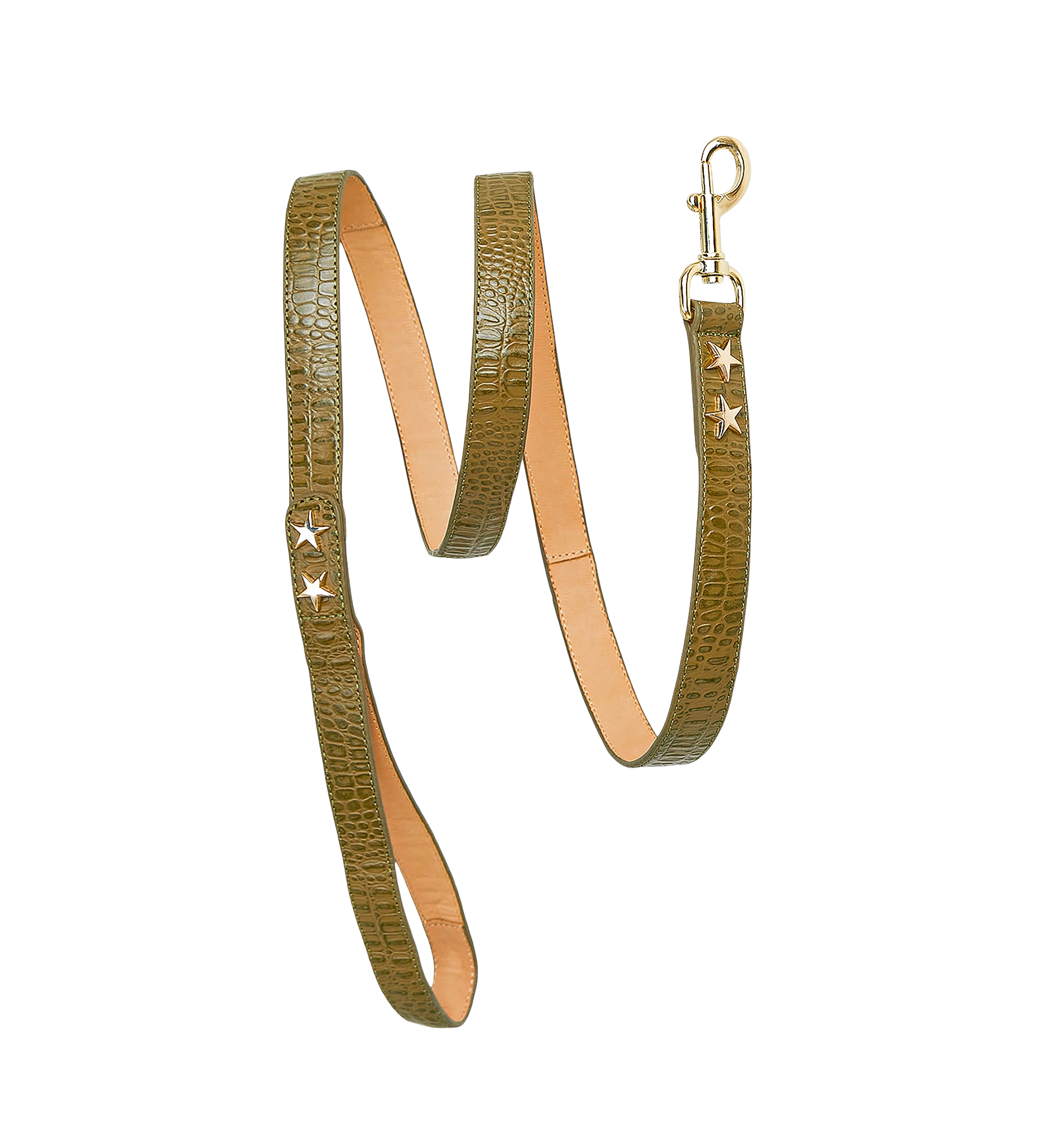 Dog Collar & Lead Green Croc Emboss Leather