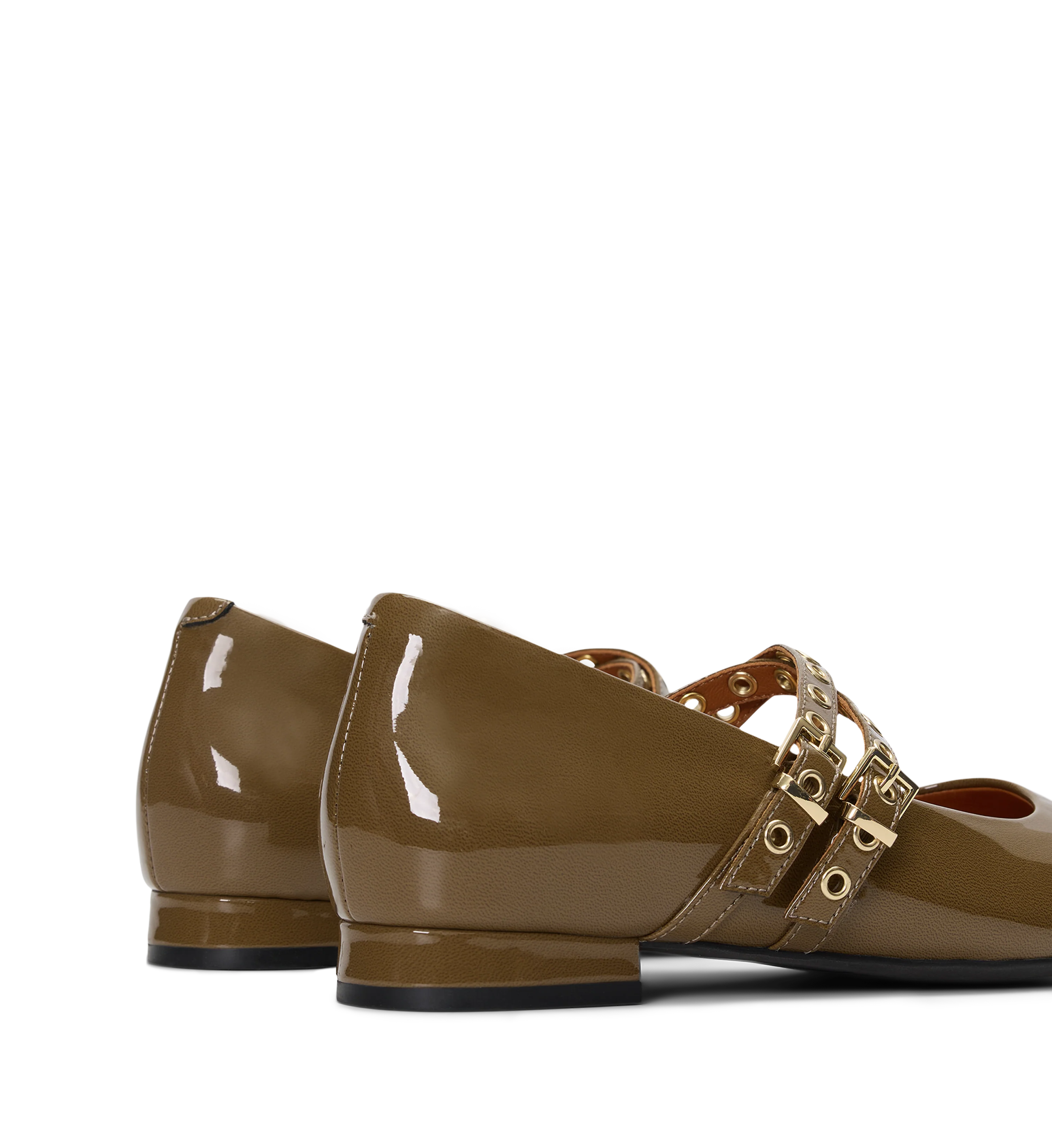 Pipilo Olive Green Patent Leather & Hardware Ballet Flats