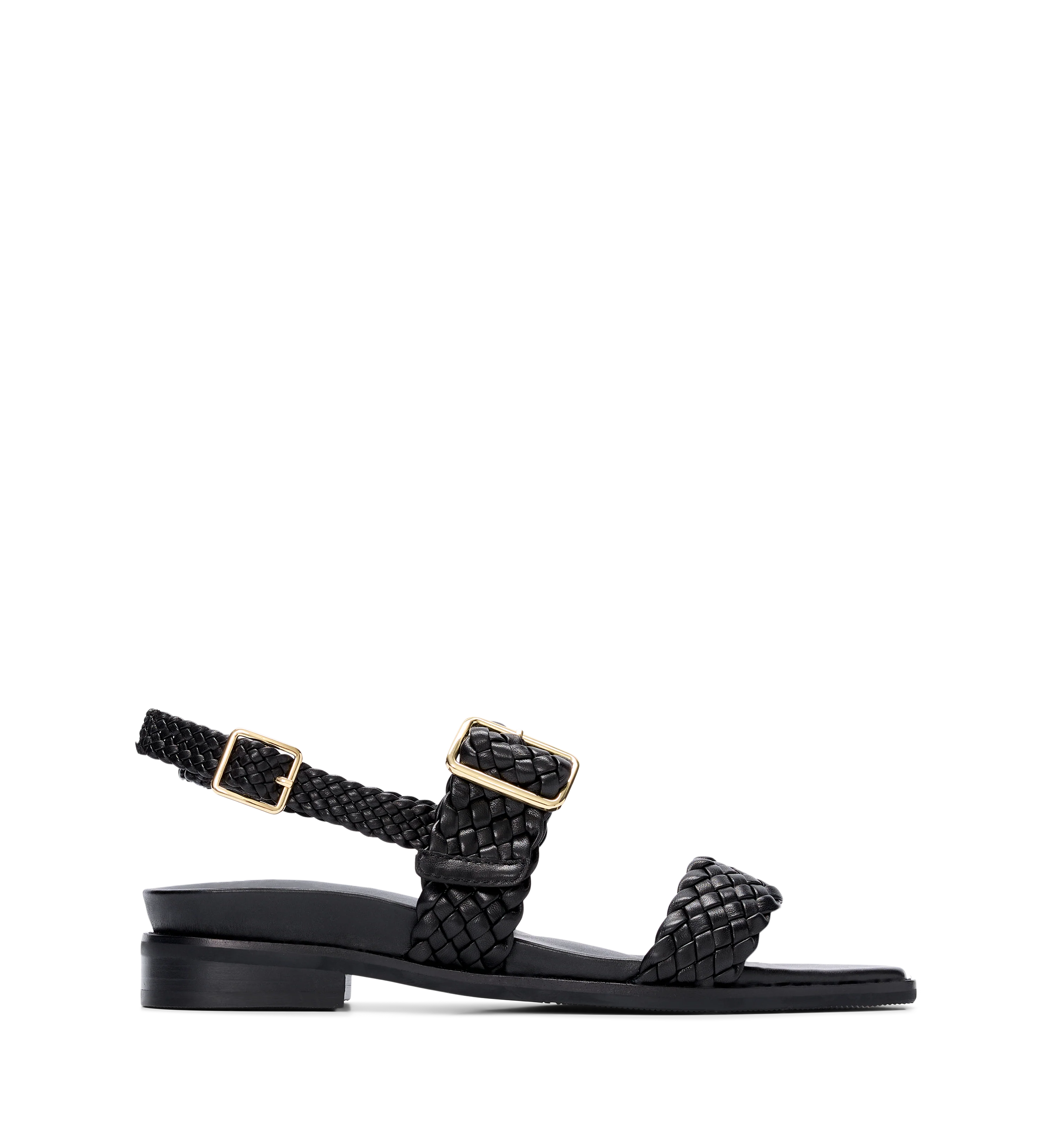 Bristlefront Black Leather Flat Sandals