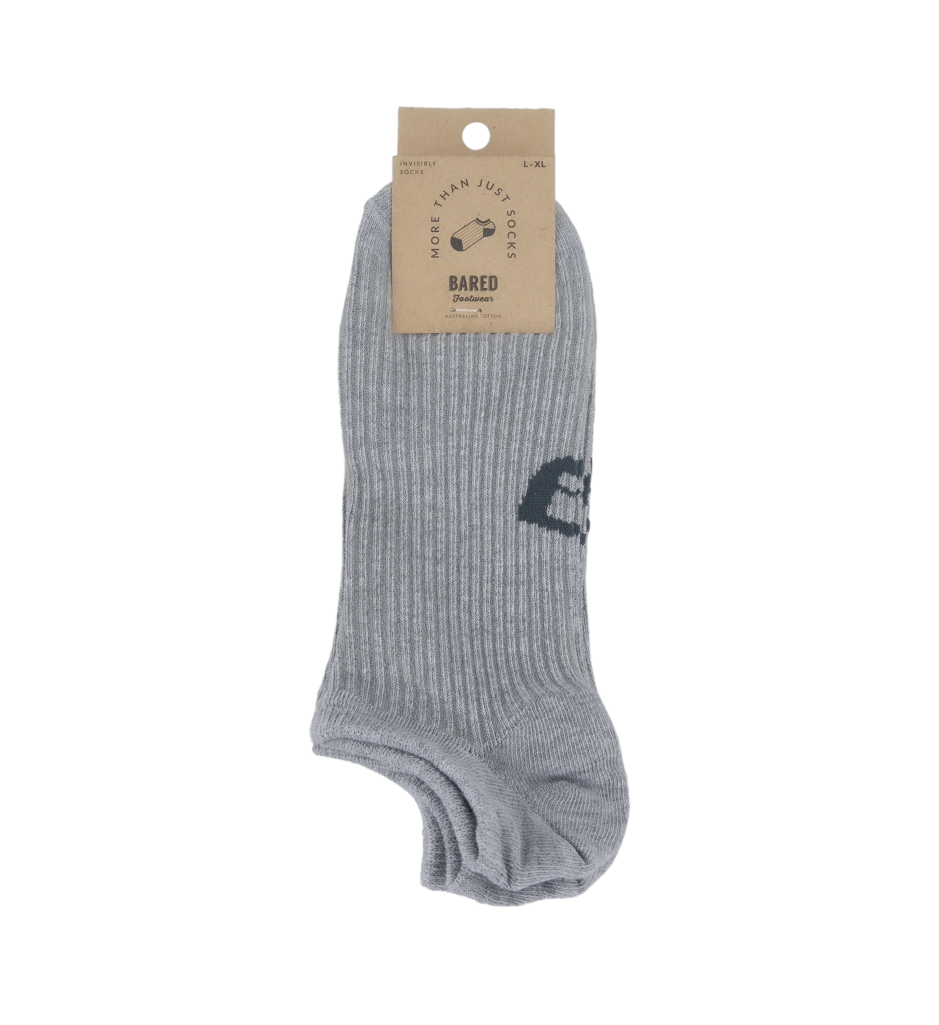 Mens Invisible Socks 3pk Grey Marle Cotton Blend