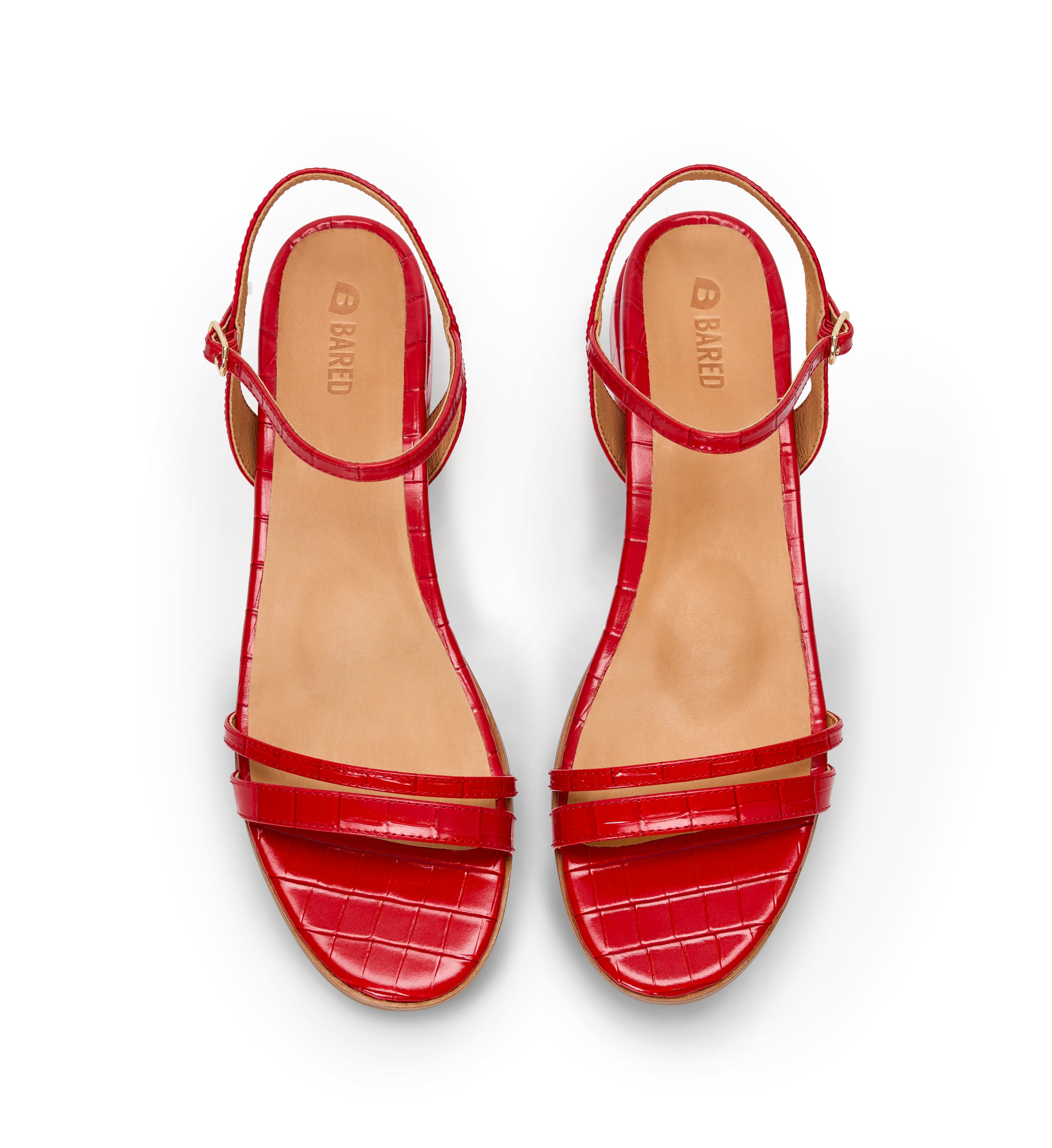 Emberiza Poppy Red Croc Emboss Leather Sandals