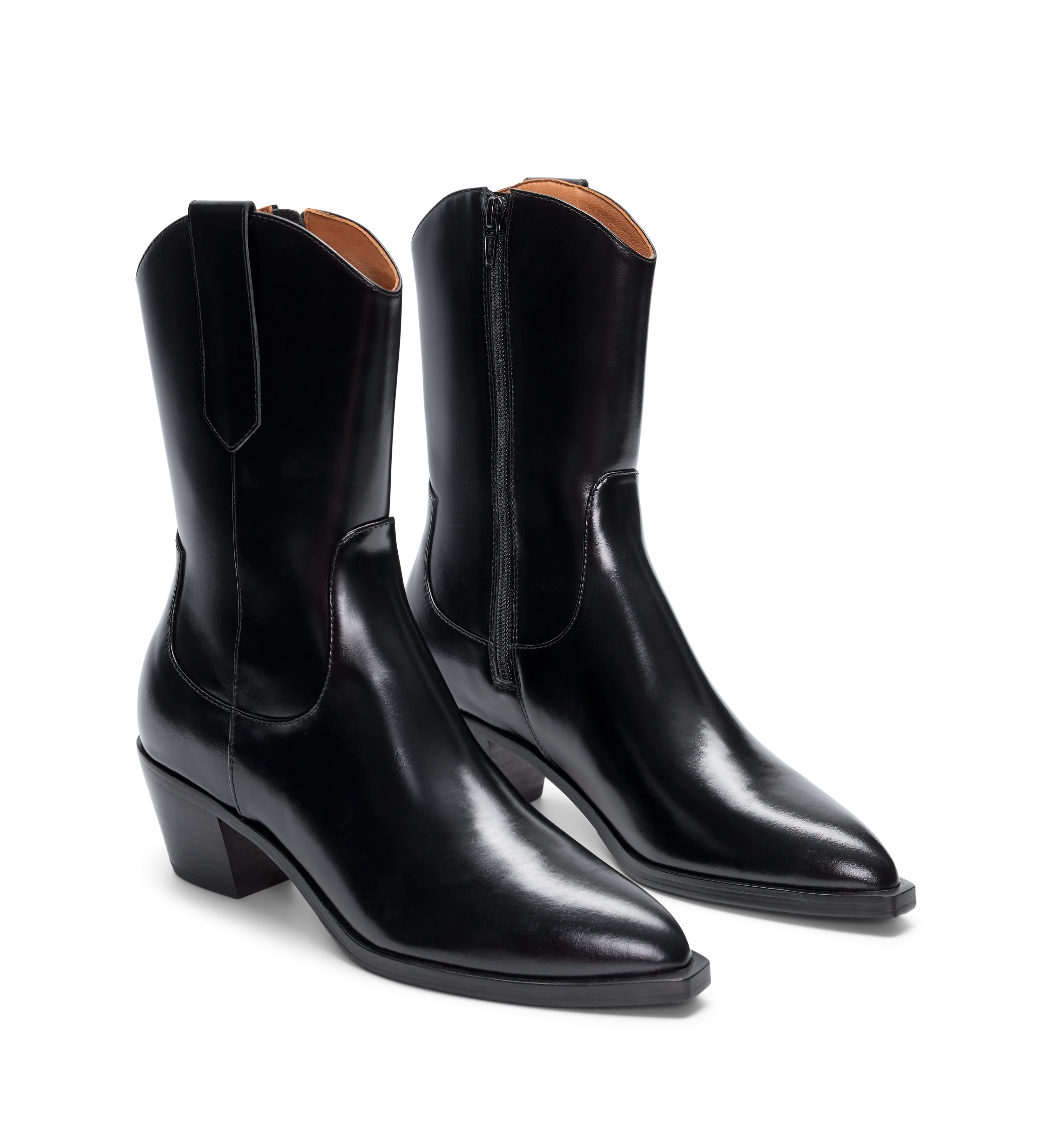 Strix Black Boxed Leather Heeled Boots