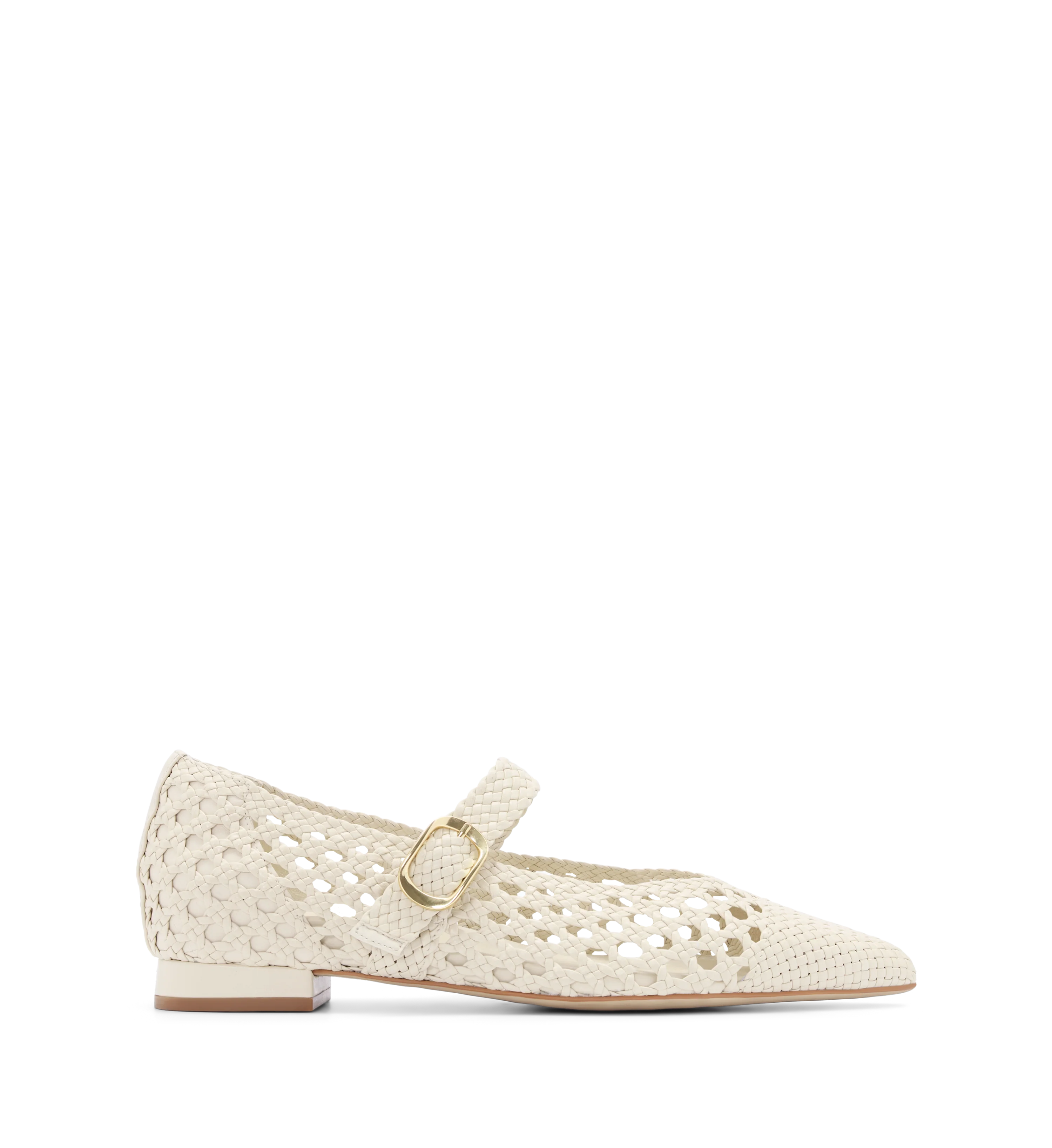 Forktail Ecru Woven Leather Ballet Flats