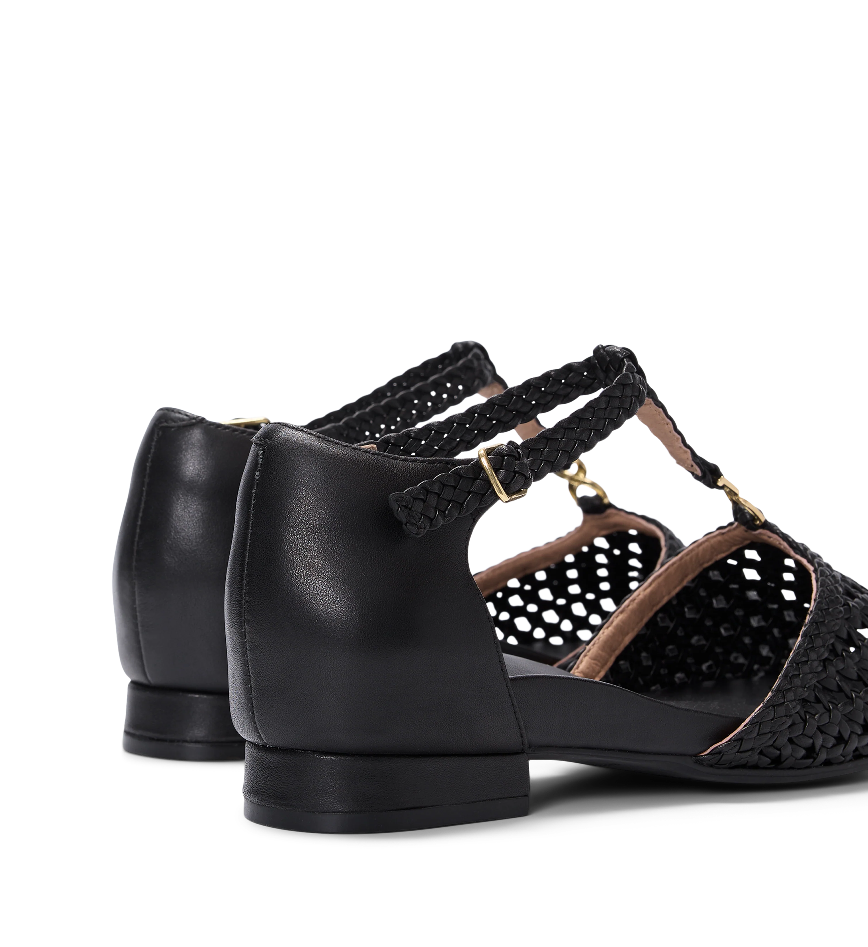 Avocet Black Woven Leather & Hardware Flats