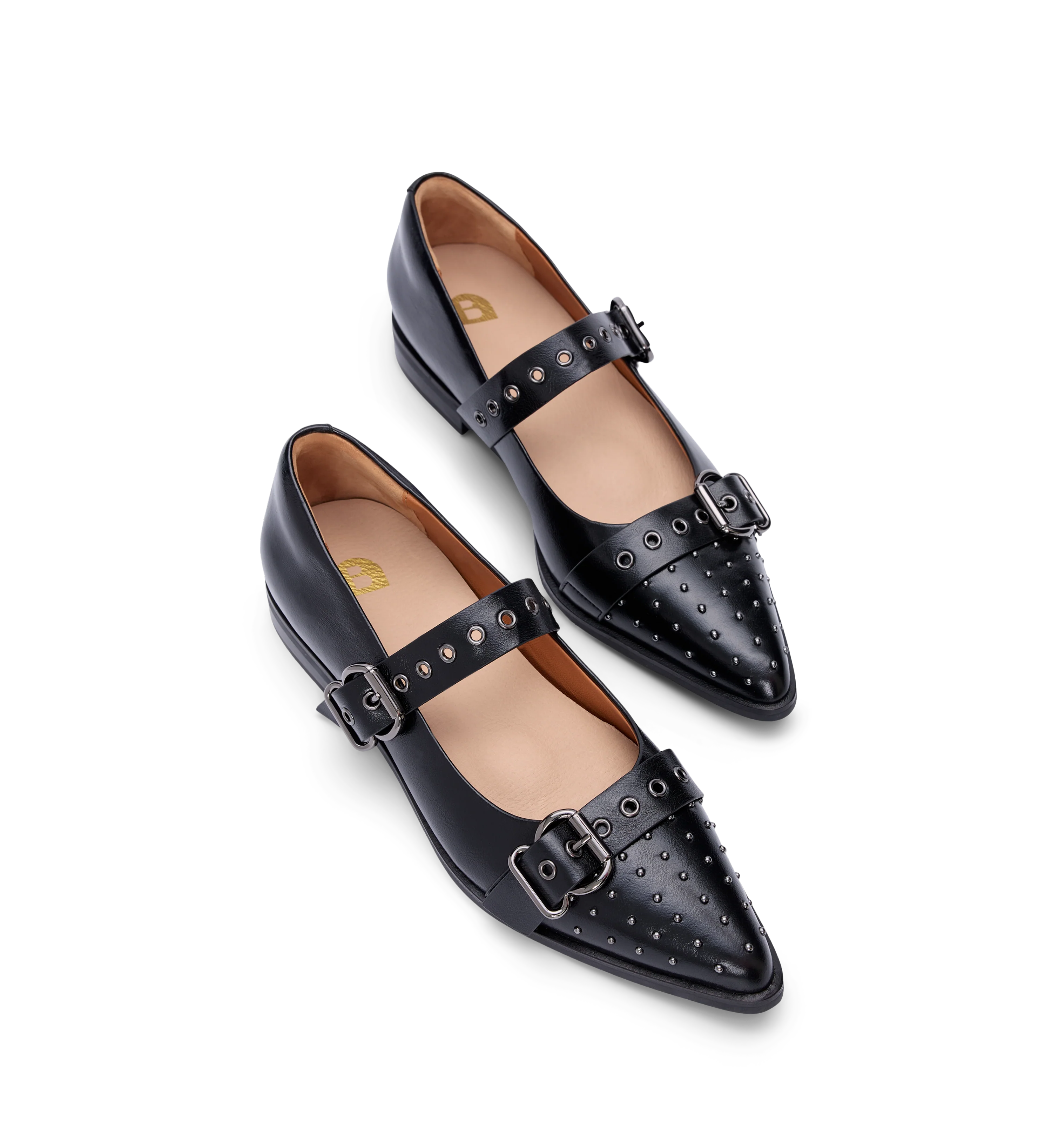 Rissa Black Leather & Hardware Flats