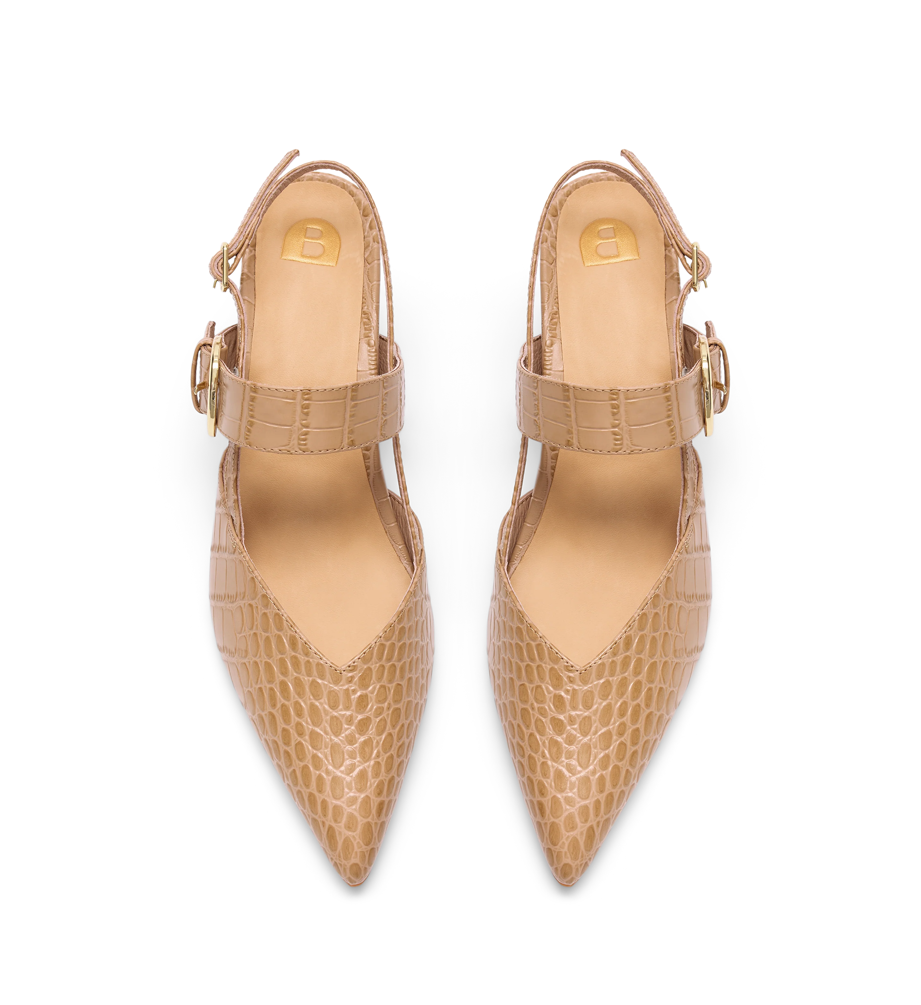 Lancebill Taupe Croc Emboss Leather Low Heels