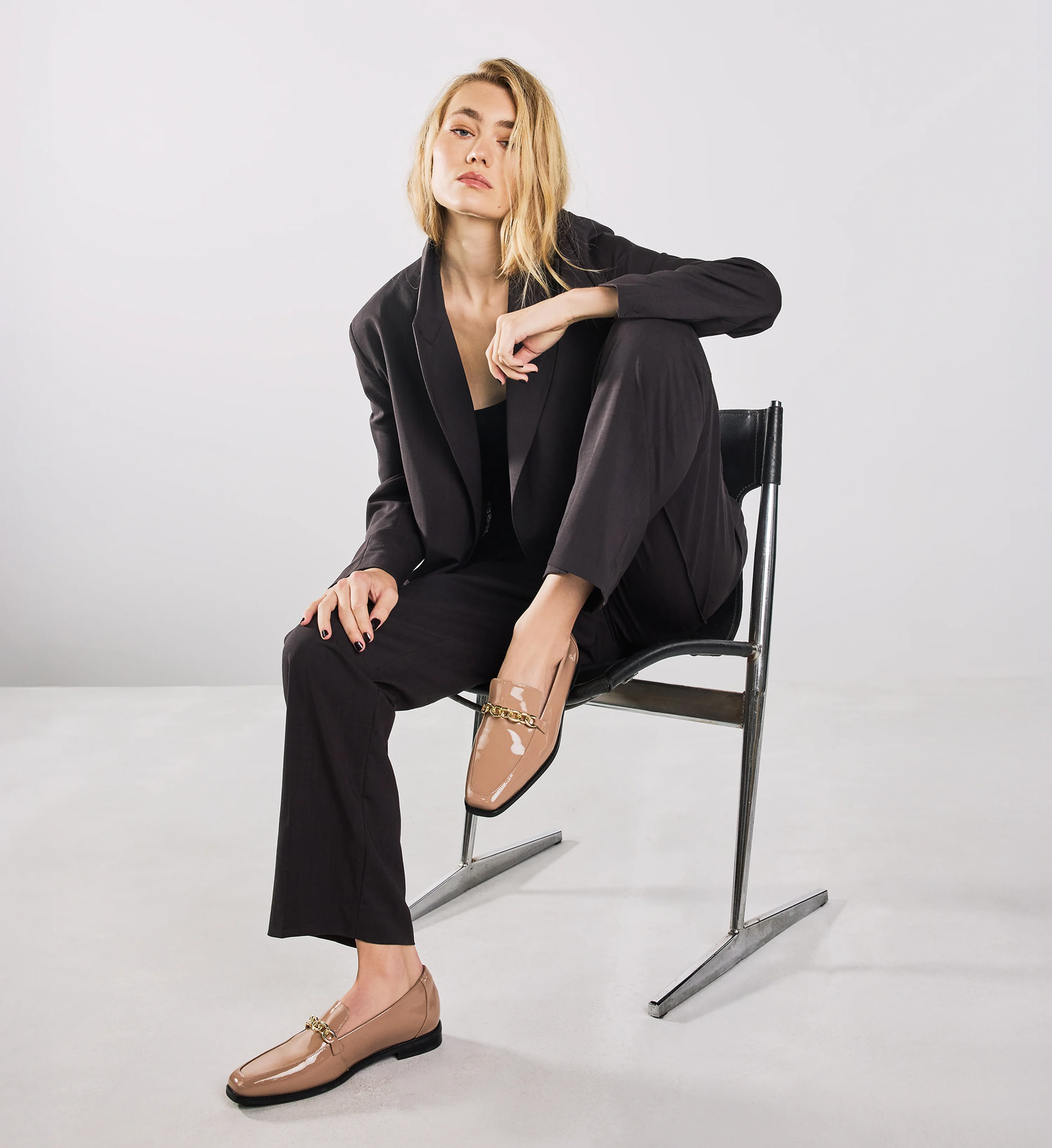 Whooper Blush Beige Patent Leather & Hardware Loafers