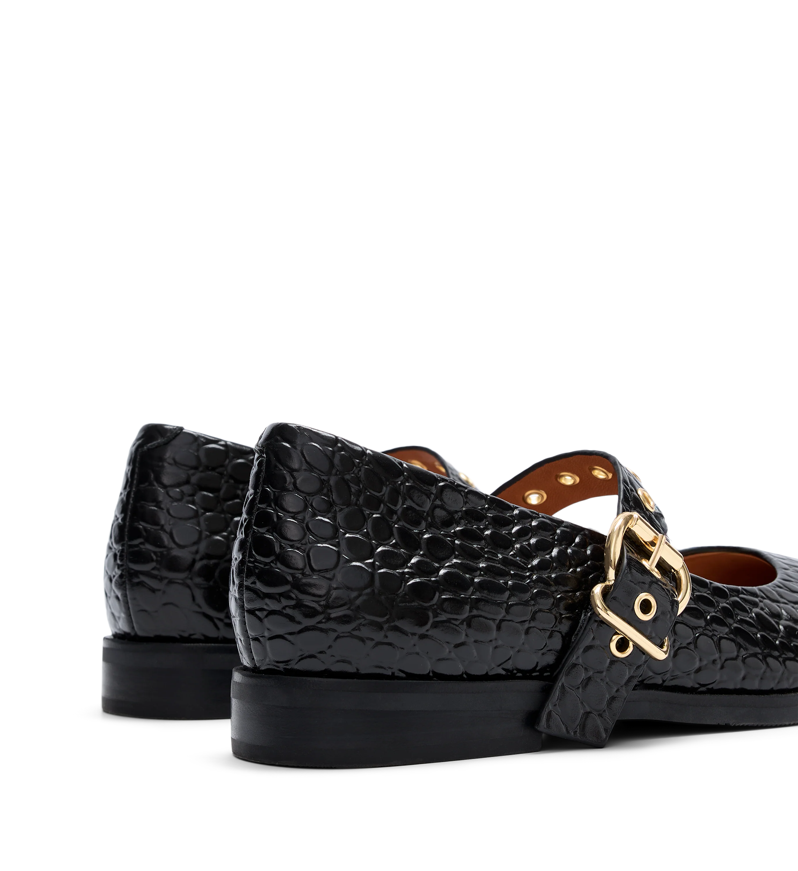Dotterel Black Croc Emboss Leather Ballet Flats