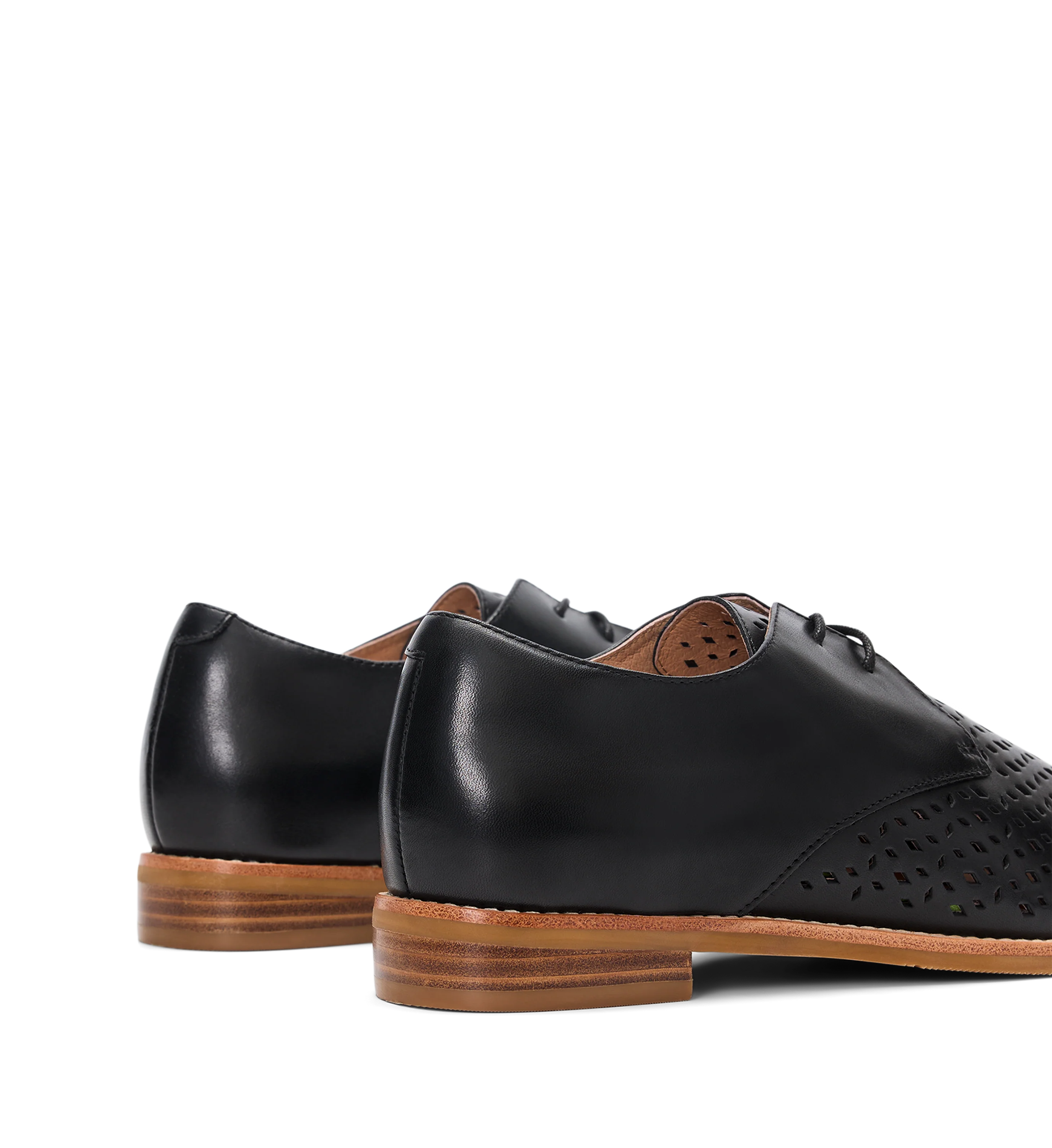 Agami Black Leather Lace Up Flats