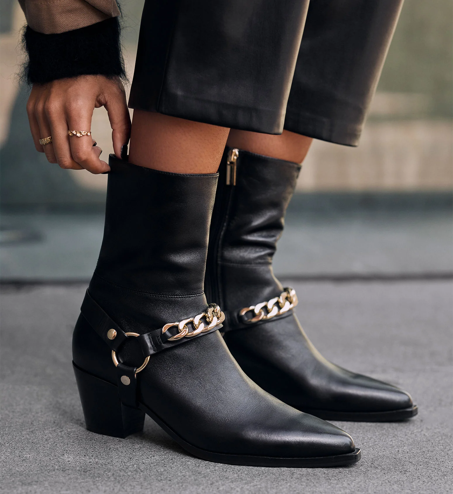 Boot Harness Black Leather