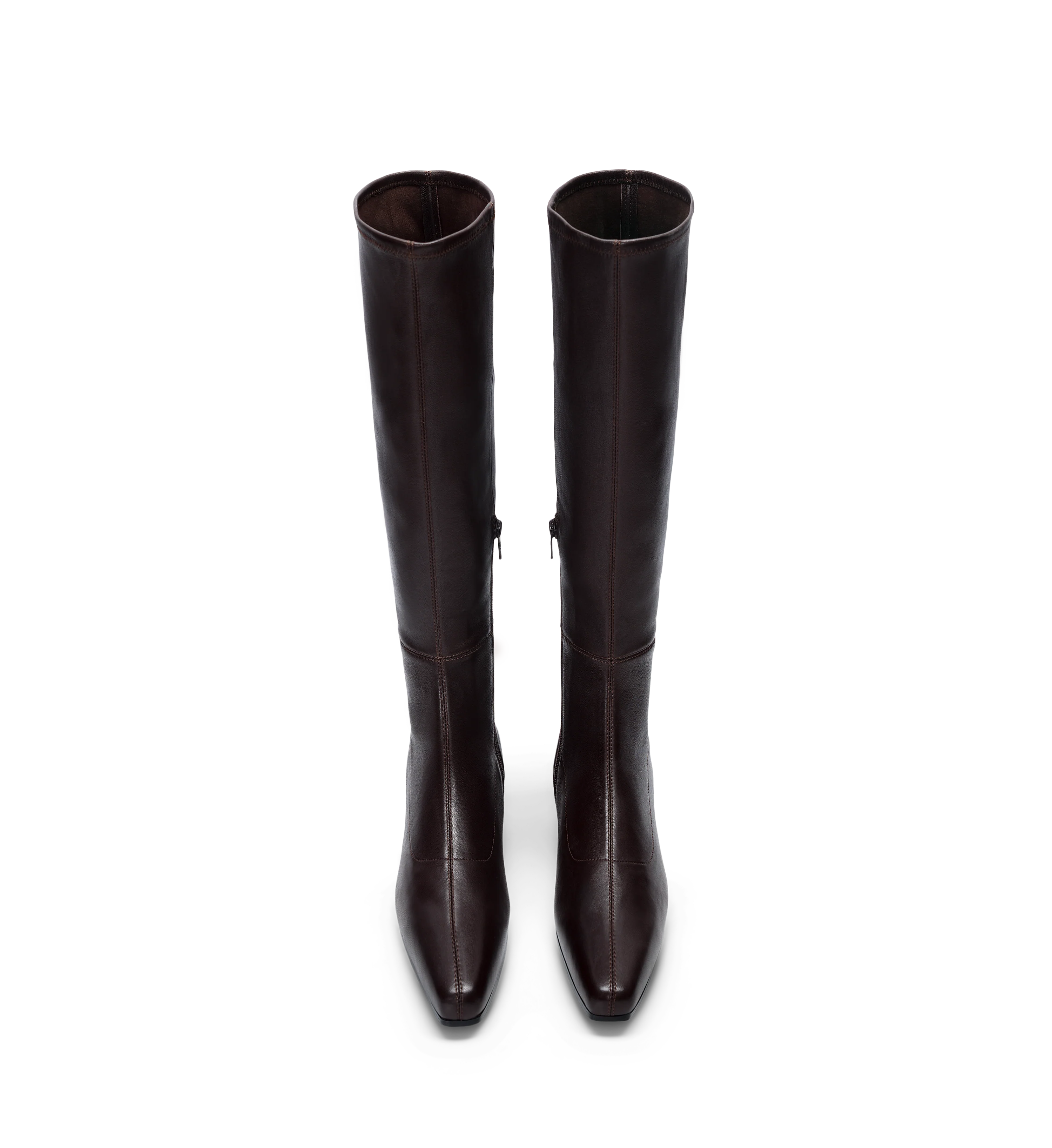 Remiz Chocolate Brown Stretch Leather Knee High Boots