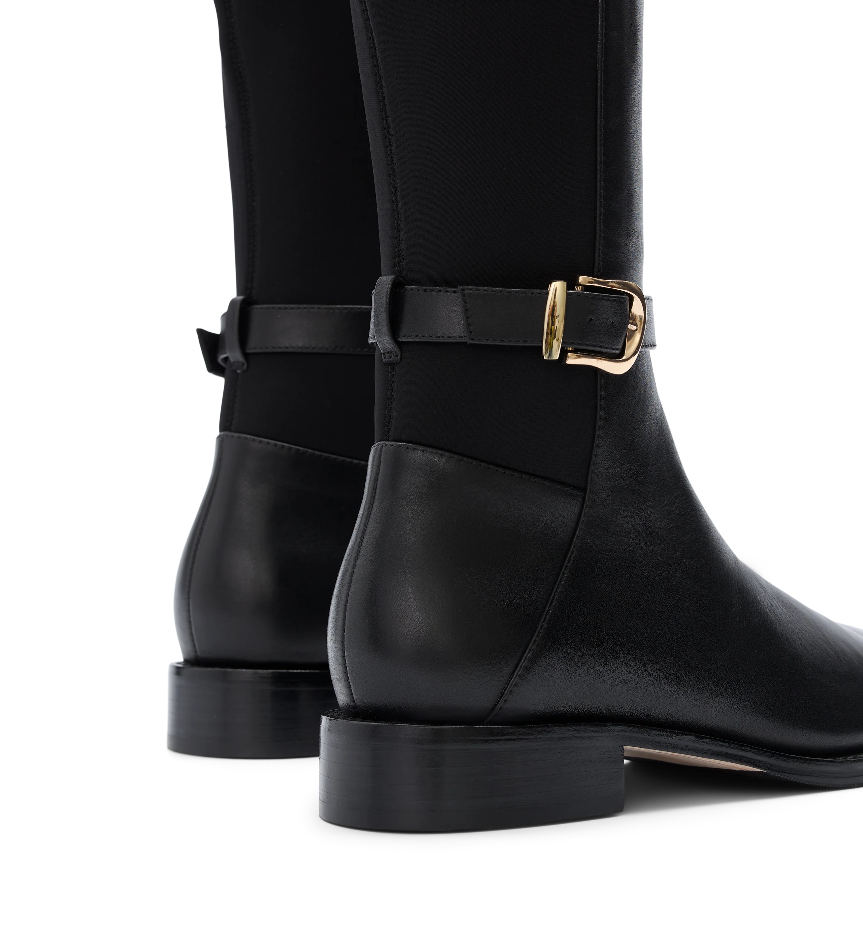 Vulture Black Leather & Neoprene Knee High Boots