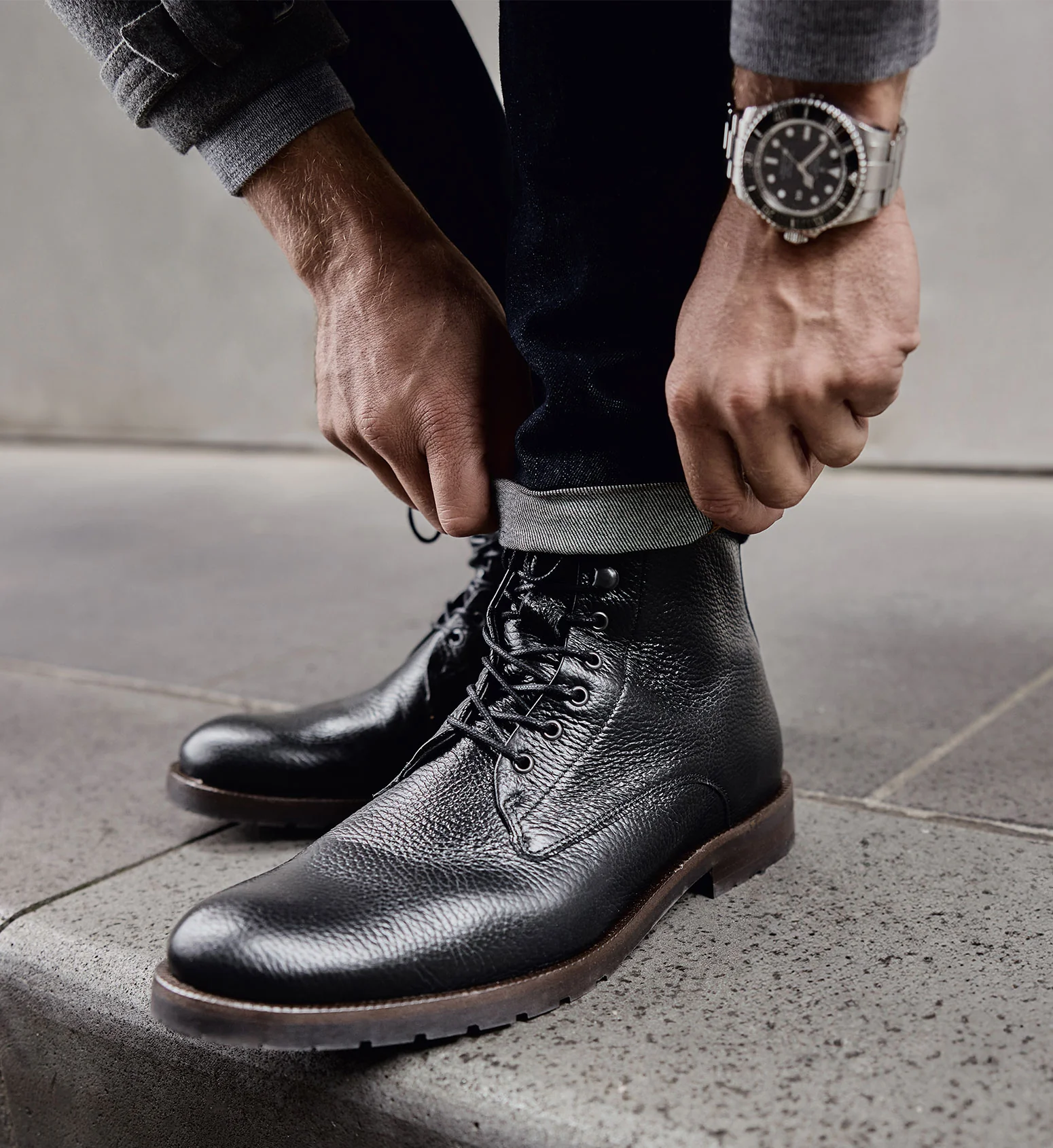 Argon Black Pebbled Leather Boots