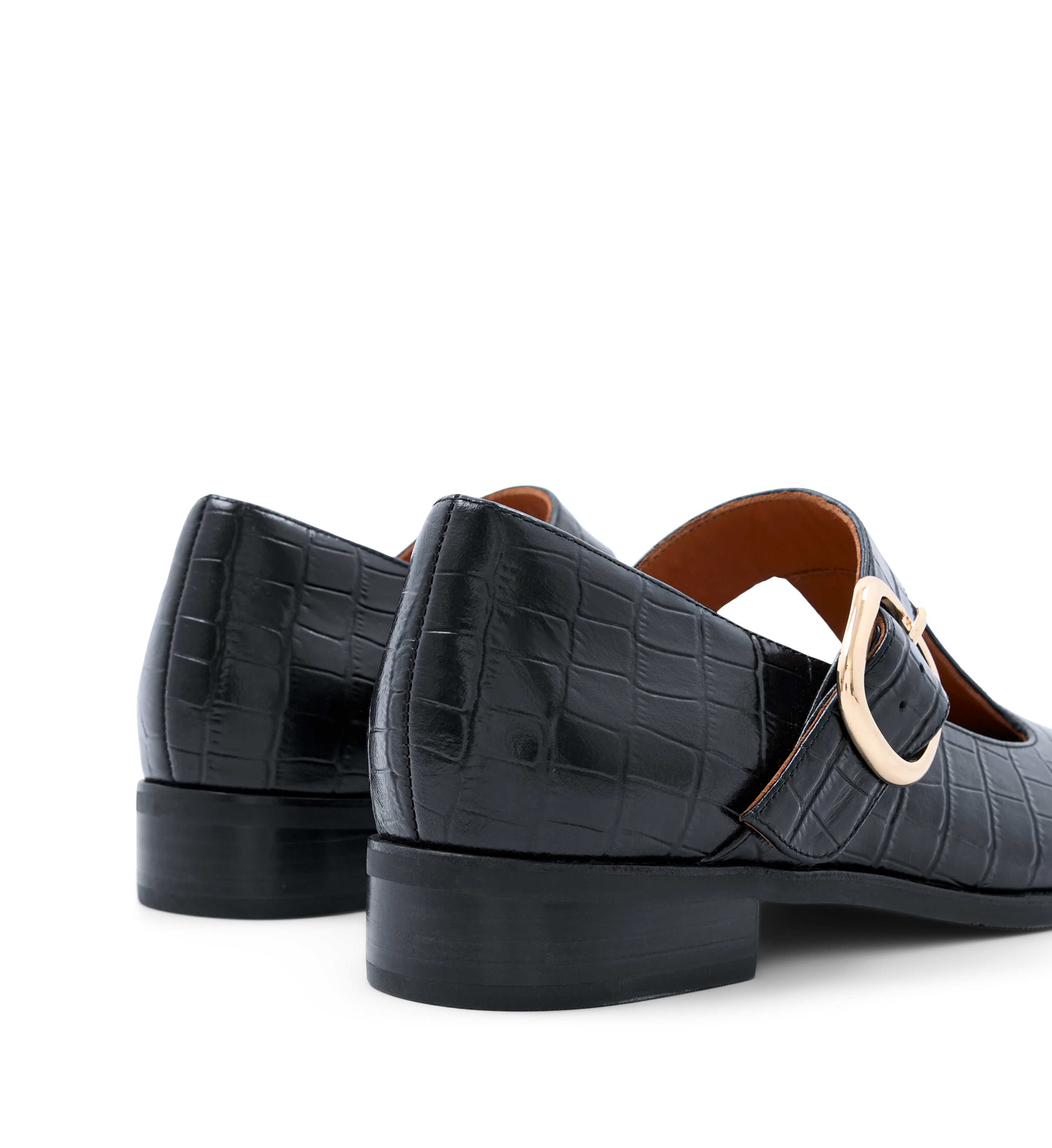 Flameback Black Croc Emboss Leather Ballet Flats