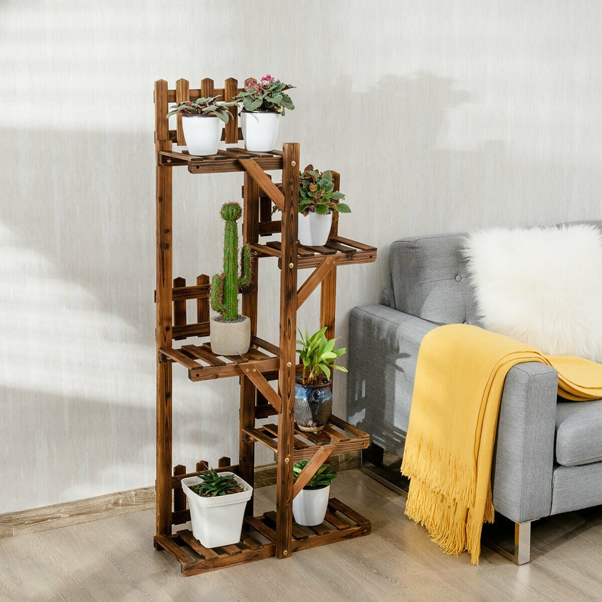 5 Tier Wood Plant Stand Flower Rack Outdoor Display Shelf