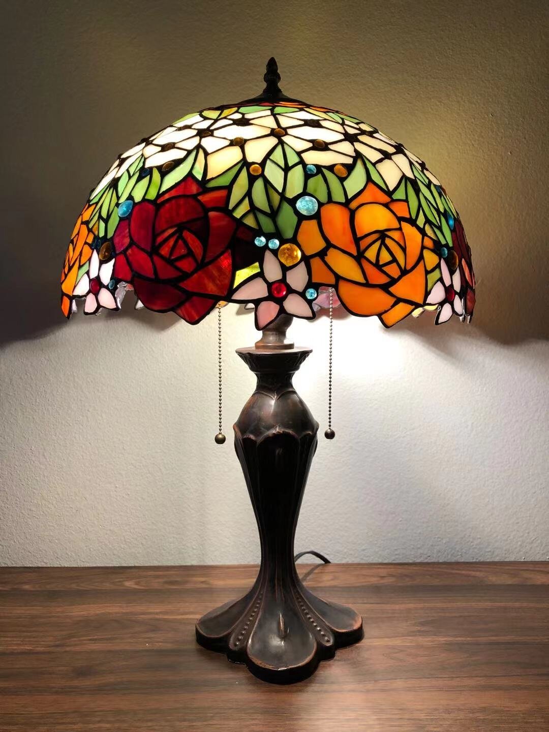 Tiffany Style Table Lamp Rose Blue H24*W16 Inch