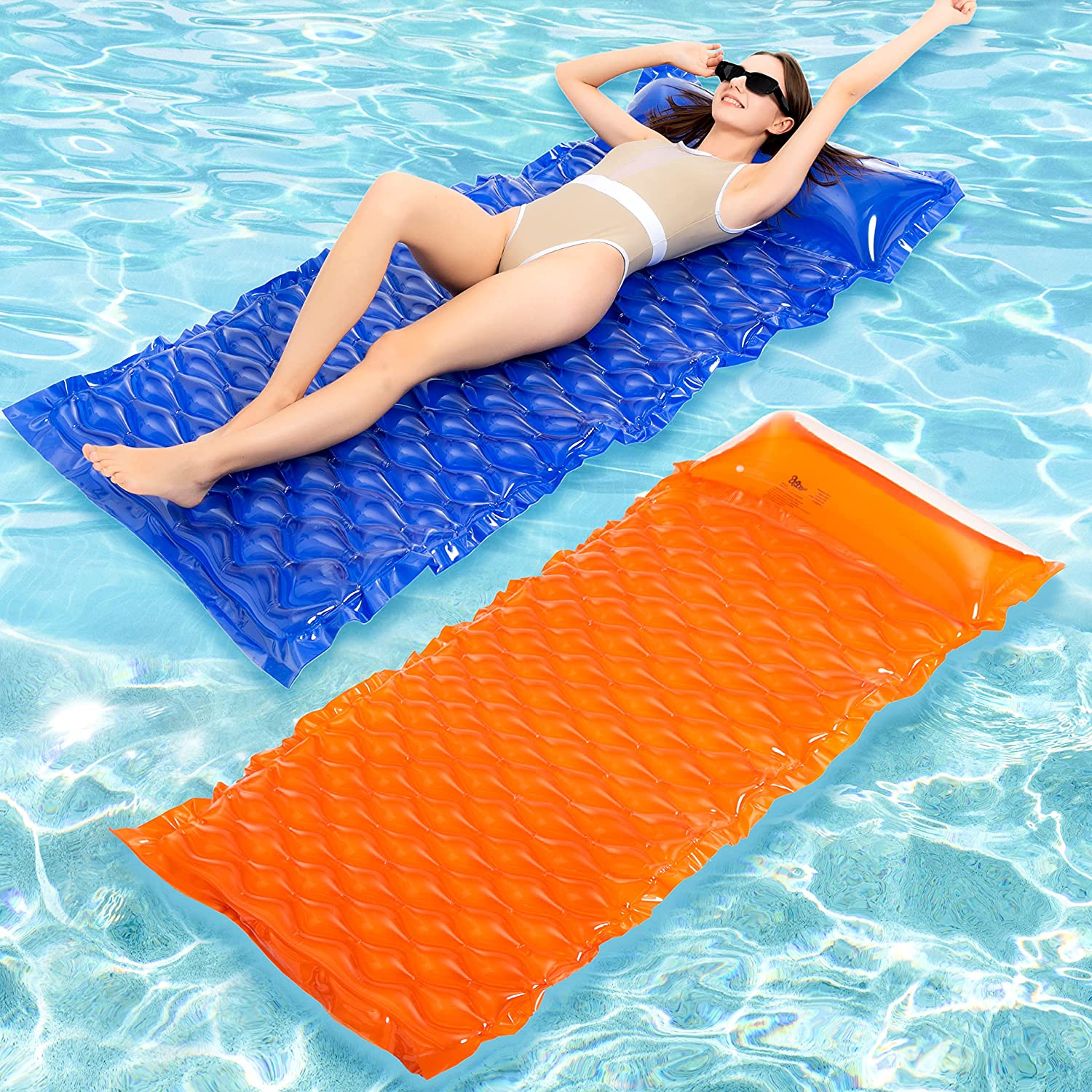 Clearance - Inflatable Pool Mat Float Lounger with Headrest, 2 Pack