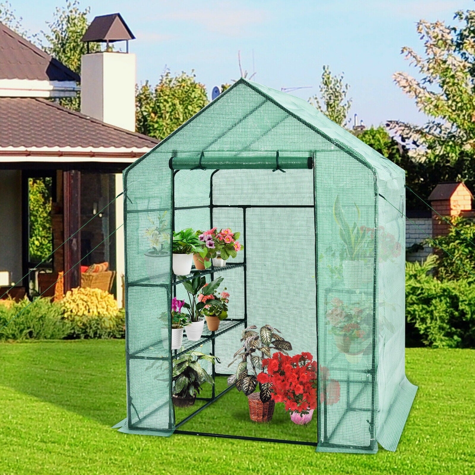 4 Tier 8 Shelves Portable Walk-in Plant Greenhouse with Observation Windows
