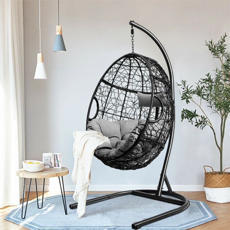 Outdoor Hanging Egg Chair Swing Hammock Chair Set with Stand & Cushion