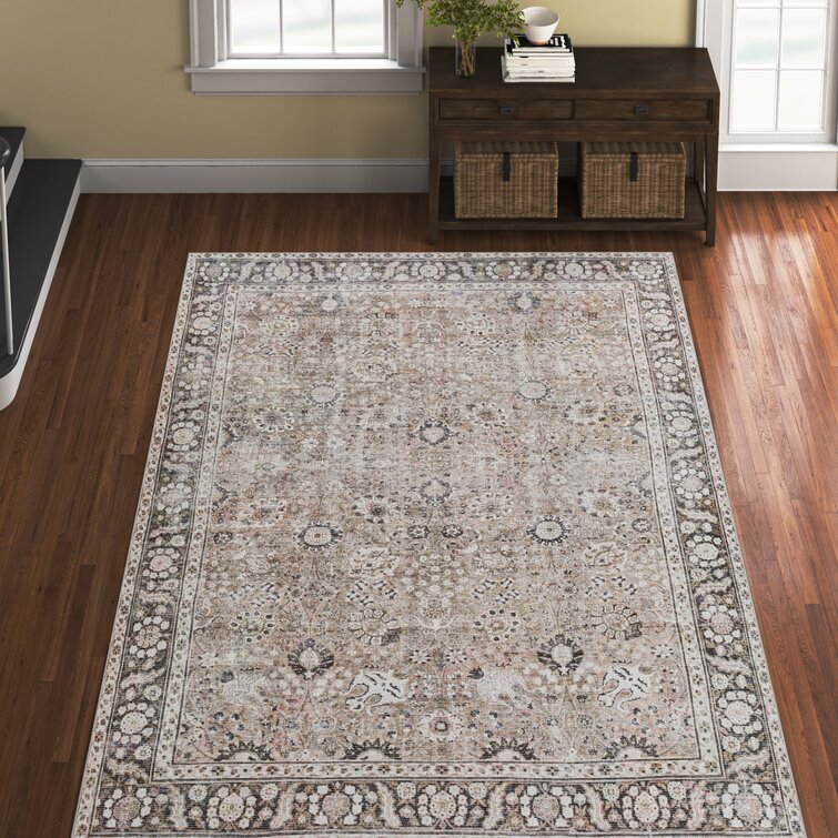 Agalia Machine Washable Oriental Charcoal/Black Area Rug