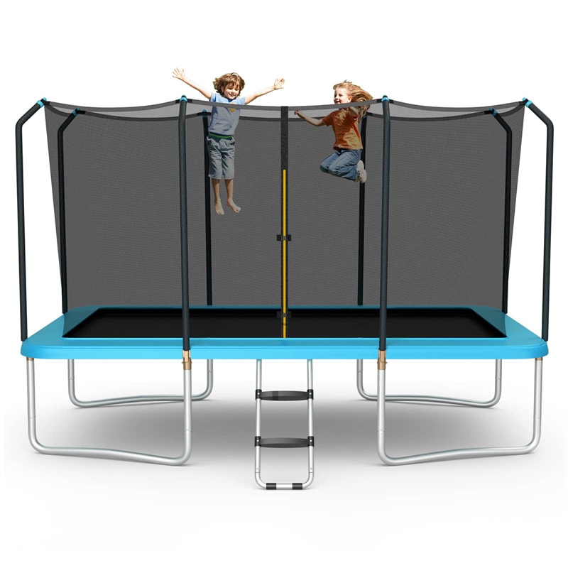 8 x 14FT Outdoor Rectangular Recreational Trampoline with Enclosure Net Non-Slip Ladder for Kids Adults