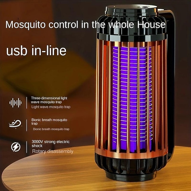 Mosquito Trap Electric USB Portable Silent Killer Lamp Electric Bug Zapper Inhalation Mosquito Killer Lamp Household Outdoor Rechargeable Mosquito Trap Wall Mountable Desktop Friendly