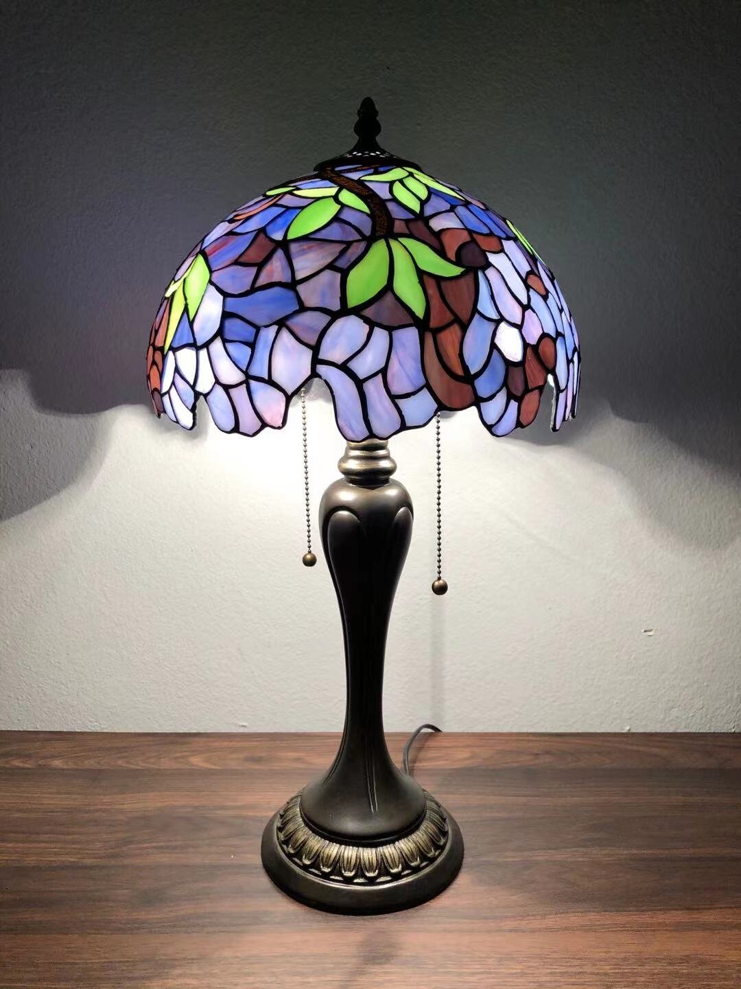 Tiffany Style Table Lamp Leaf Purple H22*W12 Inch