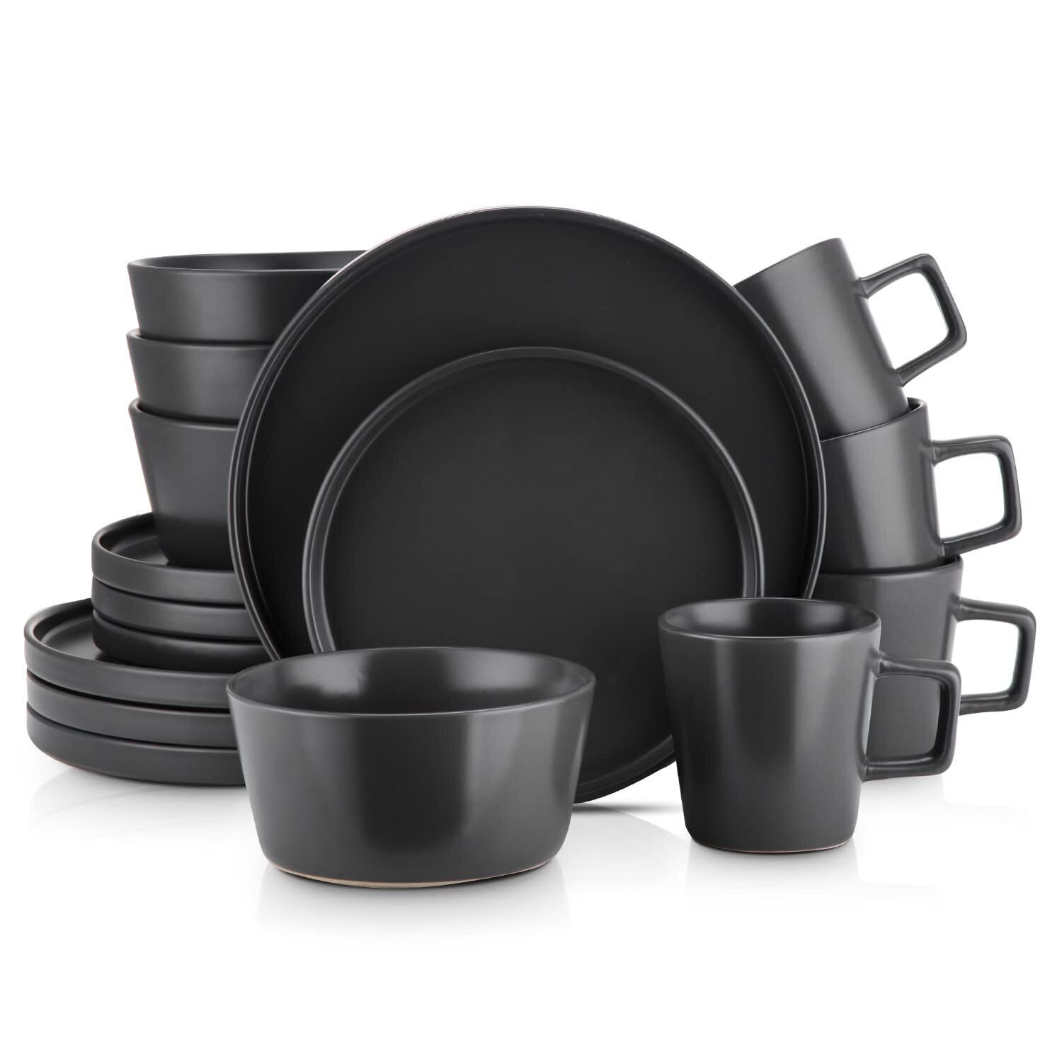 Dinnerware Set, Service For 8, Black Matte, 32 Piece