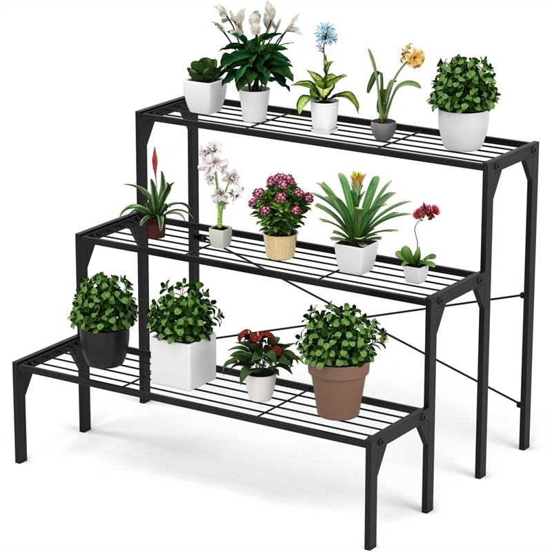 Outdoor 3 Tiers Metal Plant Stand Ladder Flower Pots Holders for Home Garden