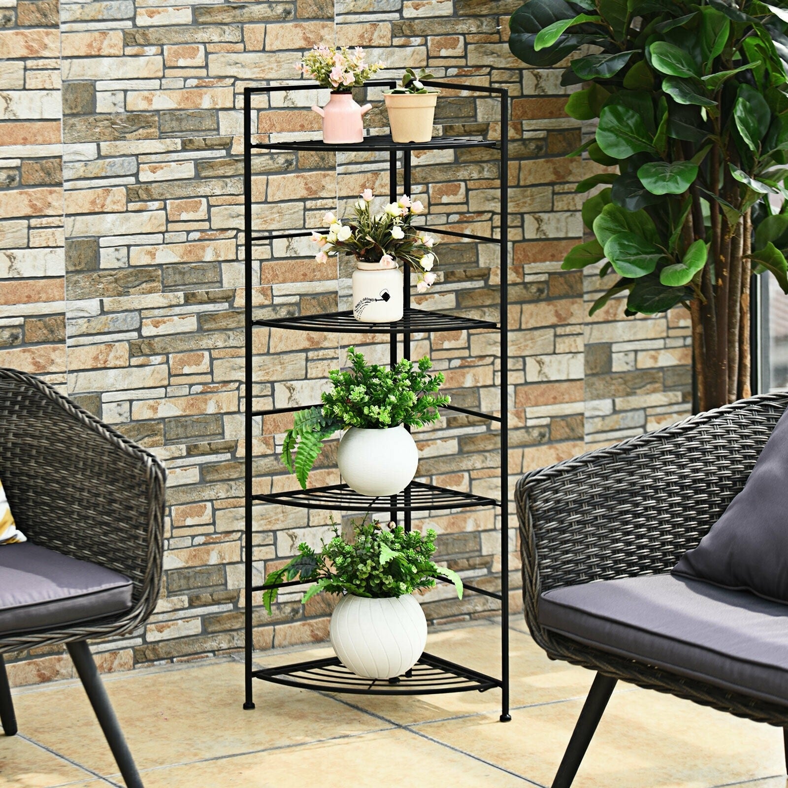 4 Tier Folding Freestanding Metal Corner Plant Stand Organizer Shelf