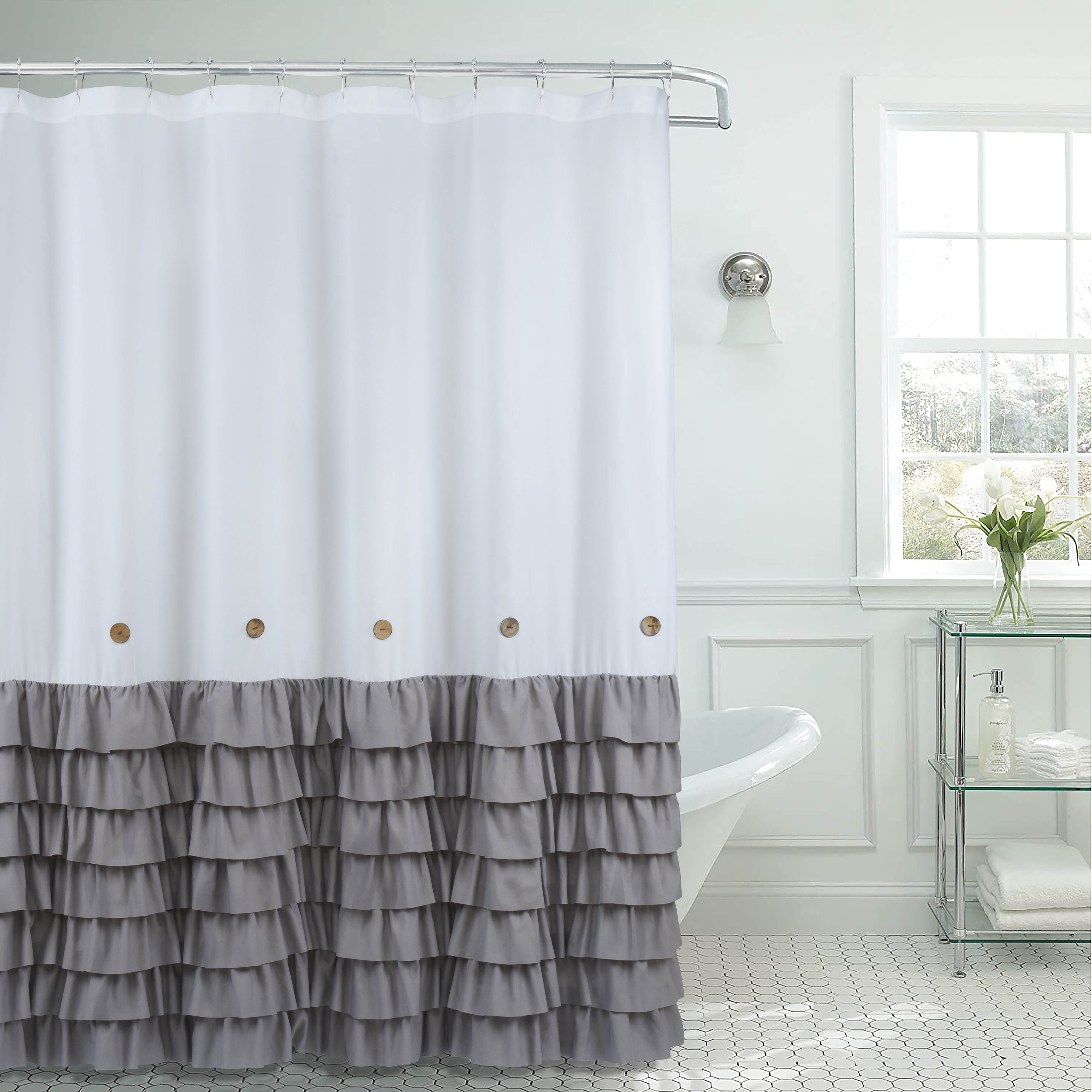 HIG Farmhouse Shower Curtain with PEVA Liner Bathroom Curtain with Buttons Decor, 72
