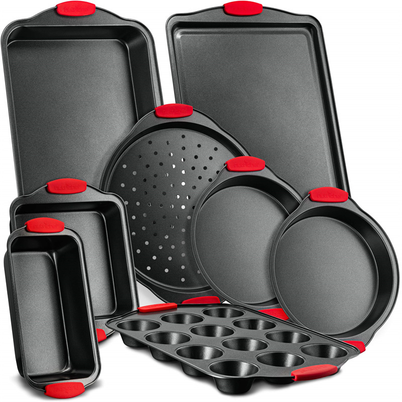Red Silicone Handles Oven Safe 21 Piece Set Black