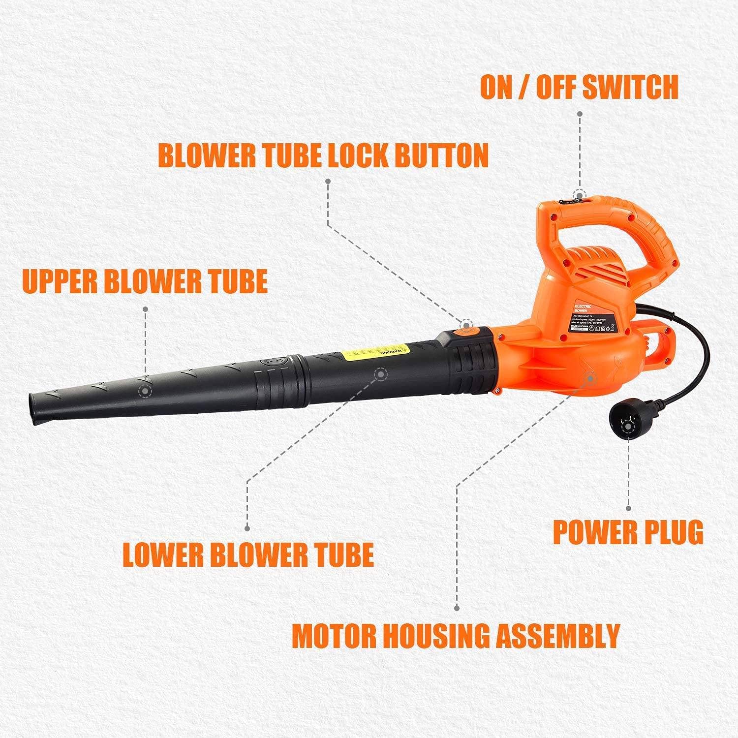 850W Electric Leaf Blower, 2 Speed Mode