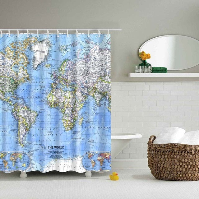Different World Map Pattern Shower Curtains Printed bathroom-1 Curtains Shower Wall Hanging Map Curtain World Map Shower Curtains